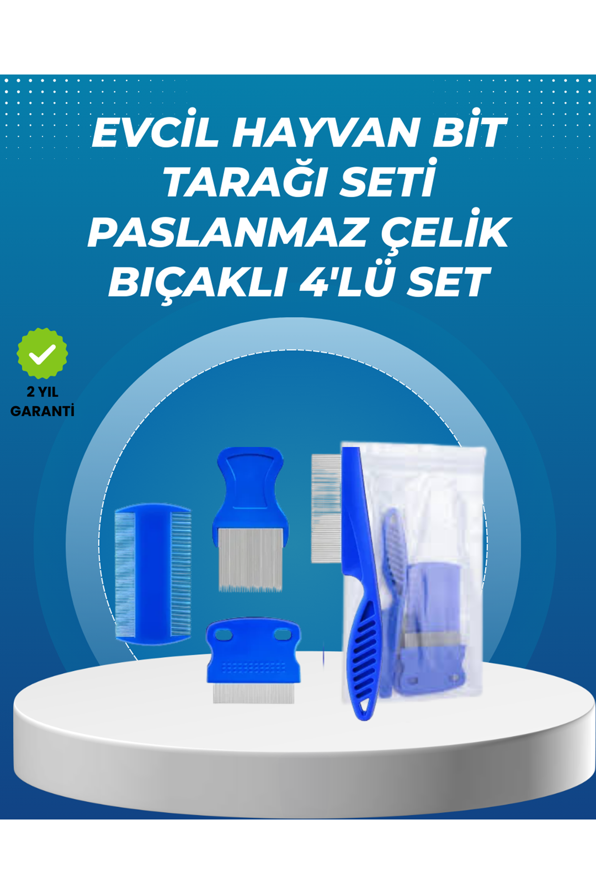 Kedi, Köpek ve Küçük Hayvanlar İçin 4 Parça Ergonomik Tarak Takımı