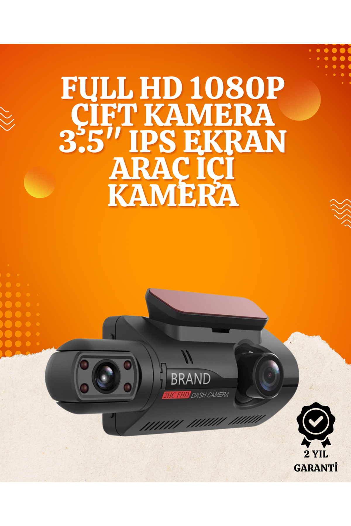 WiFi Destekli Araç Kamerası – 3 inç Ekran, 1080P Ön ve 720P İç Kamera