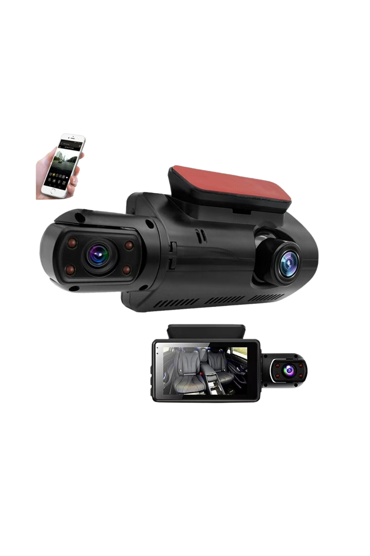 Çift Görüşlü Dashcam – Gece Görüşlü 1080P Araç İçi Güvenlik Kamerası