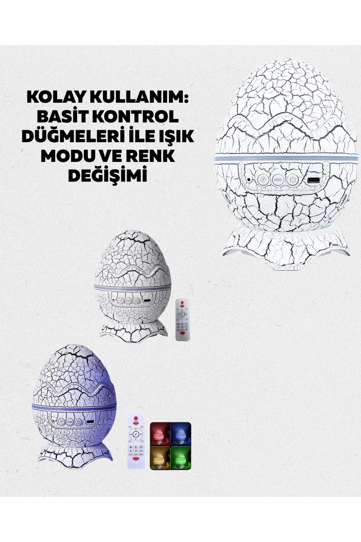 Dinozor Yumurtası Tasarımlı Gece Lambası – Müzik ve Işık Senkronizasyonlu