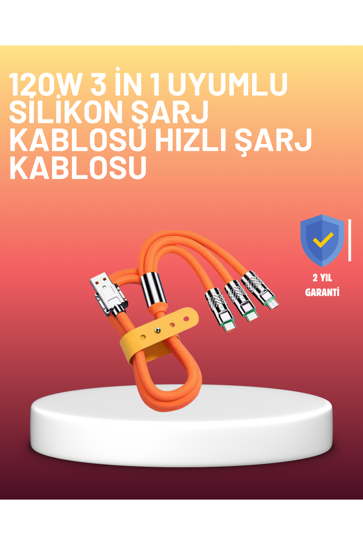 Çinko Alaşımlı Uçlu 120 W Şarj Kablosu – Dolaşmaya Dayanıklı 1,2 m USB Kablo