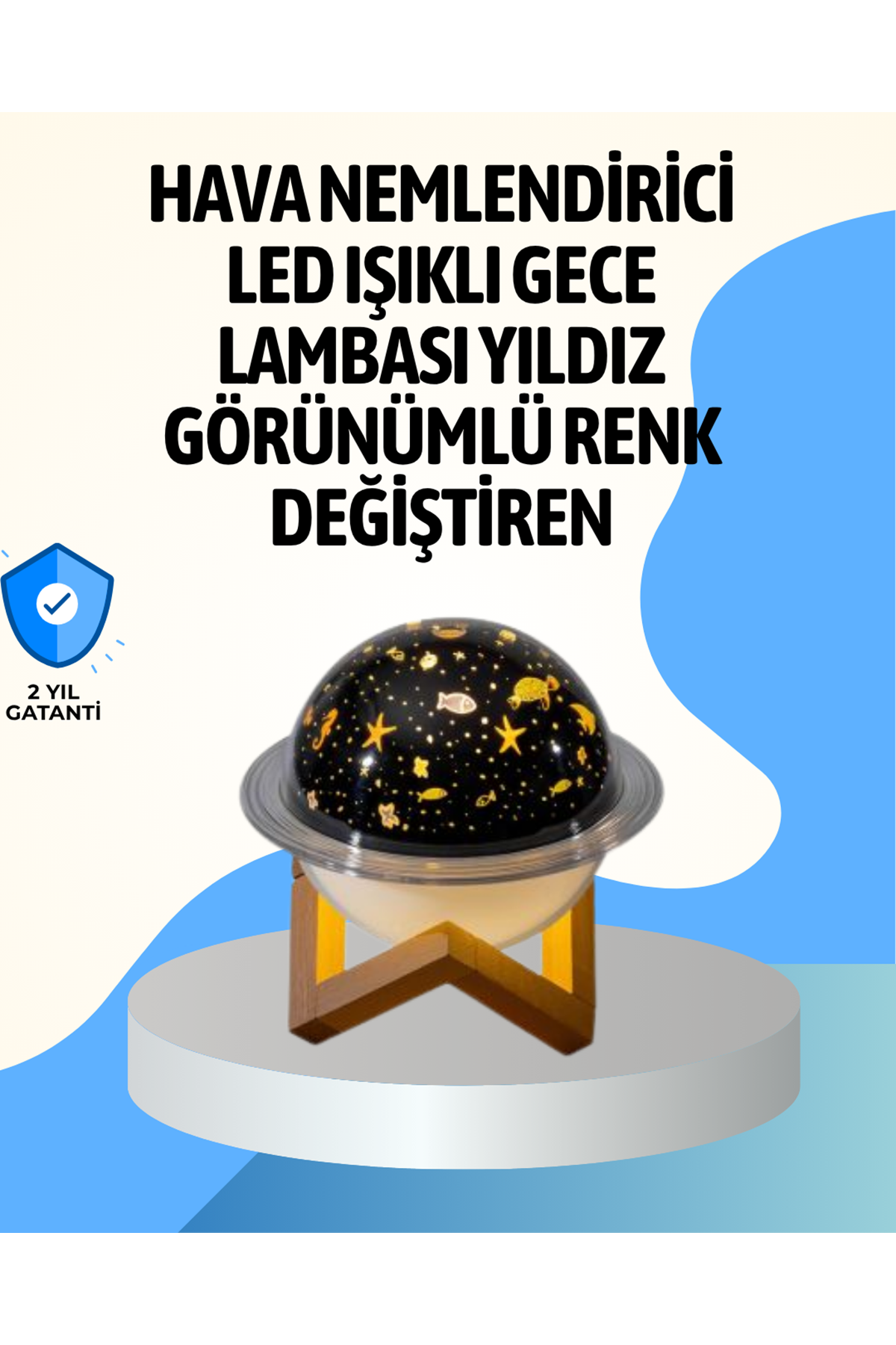 Projektör ışıklı ve aromaterapi destekli taşınabilir nemlendirici cihaz USB bağlantılı