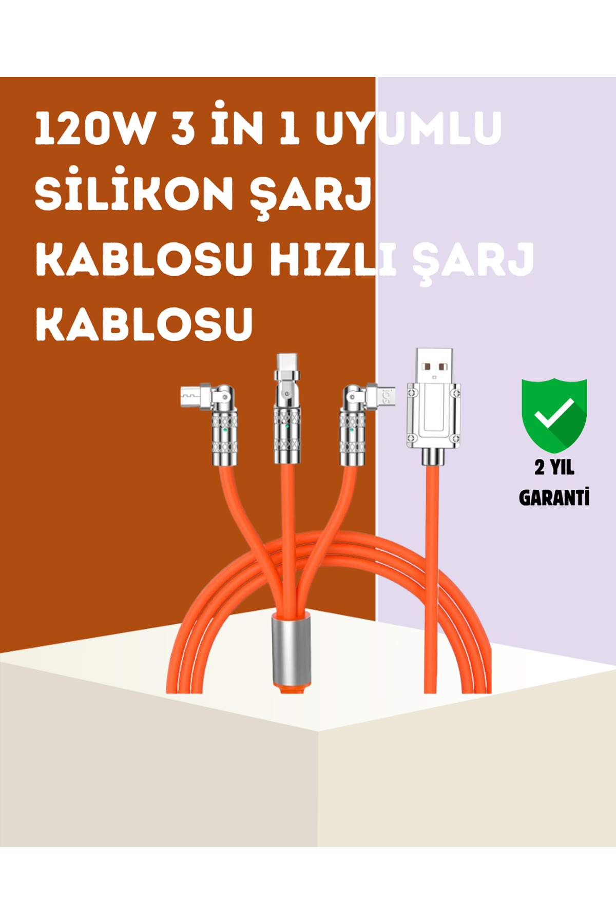 120 W Hızlı Çözüm Sunan 3'ü 1 USB Şarj Kablosu– Sağlam Gövde