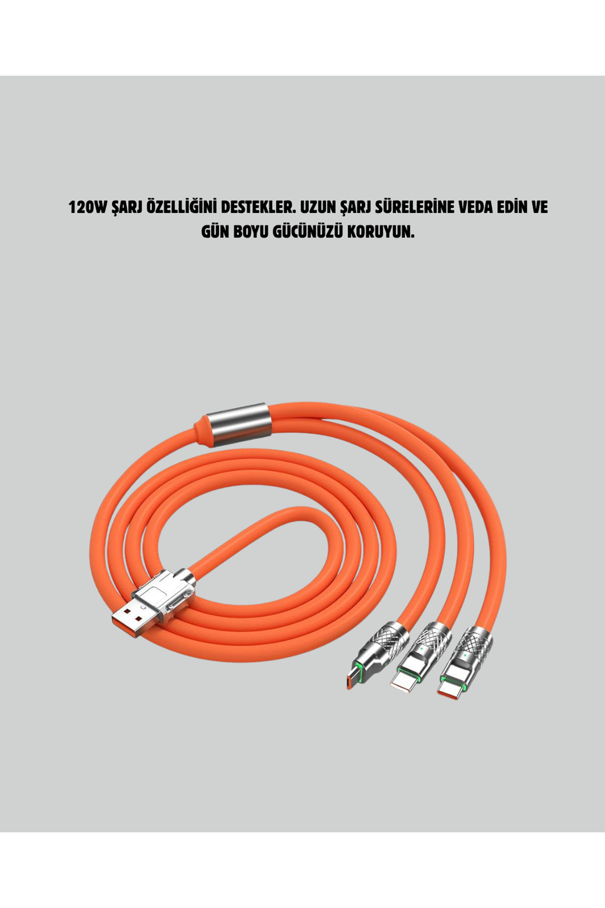 120 W Hızlı Çözüm Sunan 3'ü 1 USB Şarj Kablosu– Sağlam Gövde