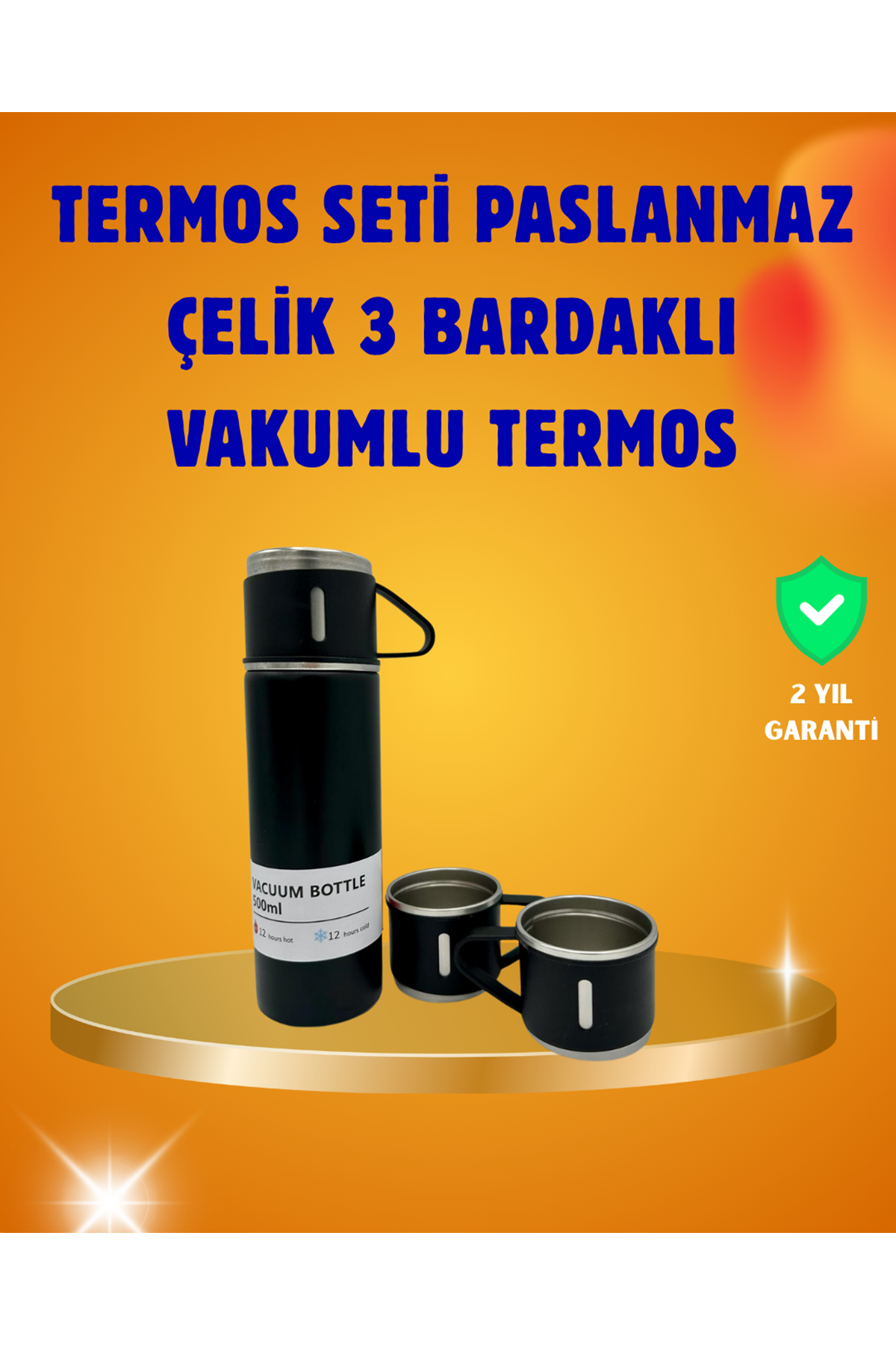 500 ml Isı Korumalı Çelik Termos ve Bardak Seti | Silikon Tabanlı, Şık ve Pratik