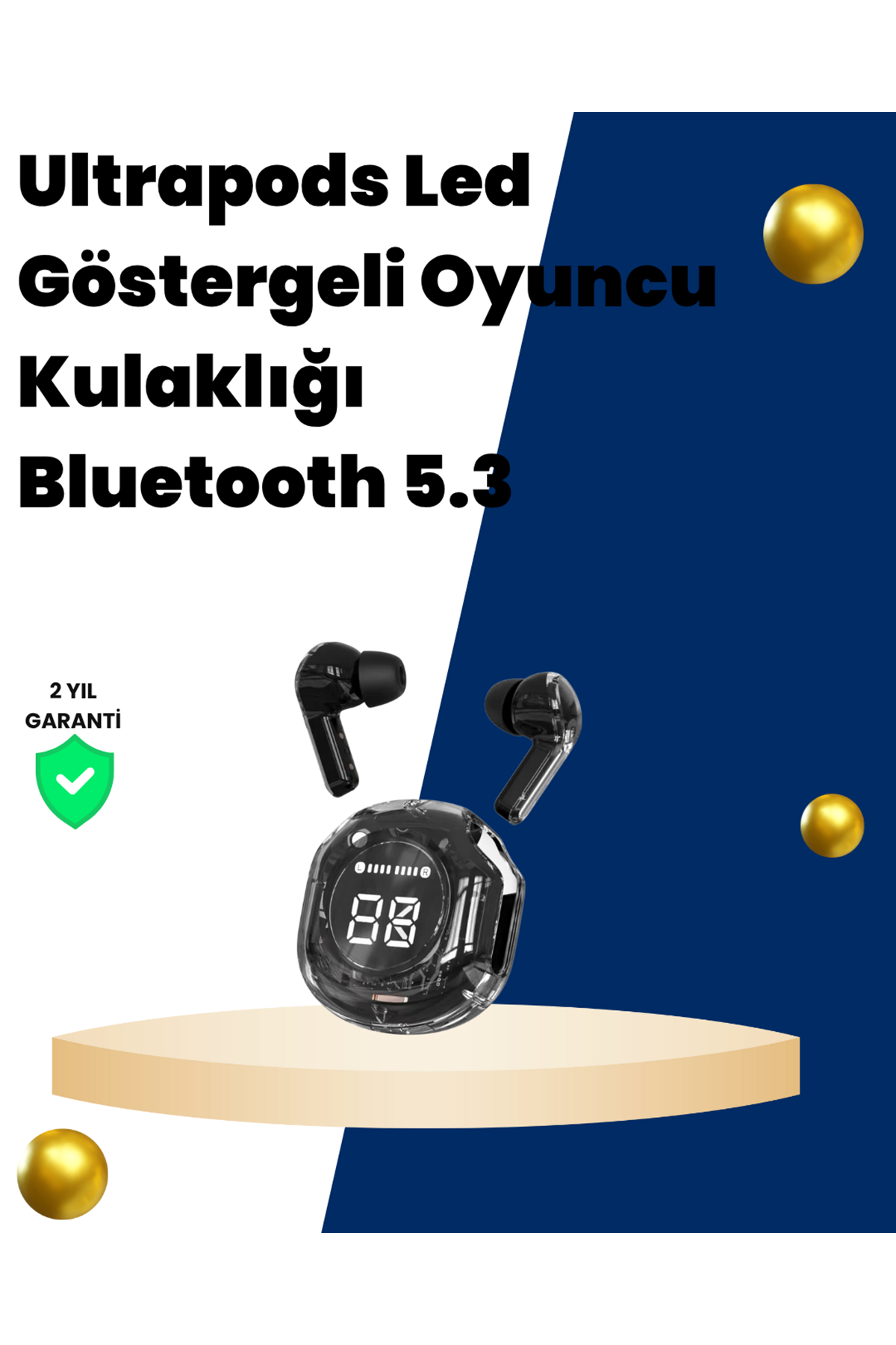 Bluetooth 5.3 Kablosuz Kulaklık 30mm Sürücü LED Ekranlı Mikrofonlu