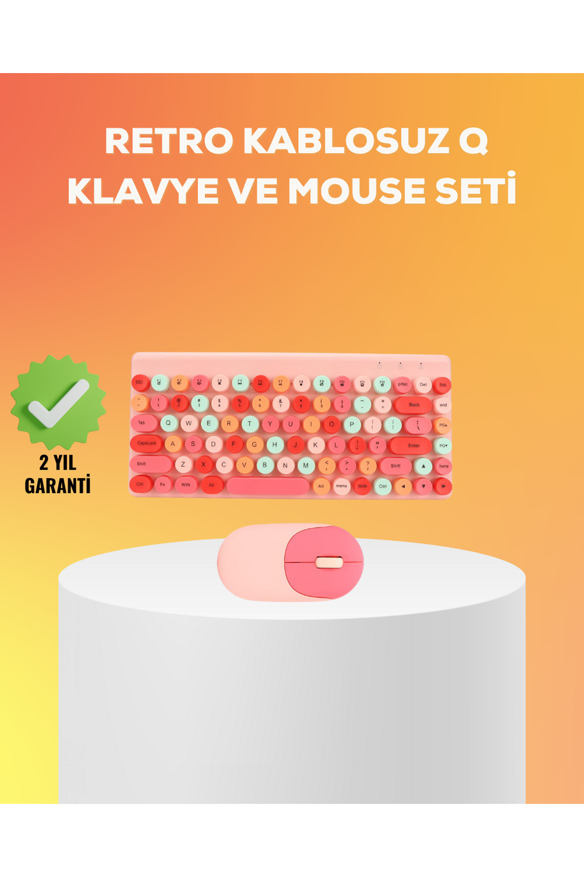 Renkli Retro Tuş Takımlı Klavye – 3 Cihaz Bağlantısı, Medya Kısayol Tuşları