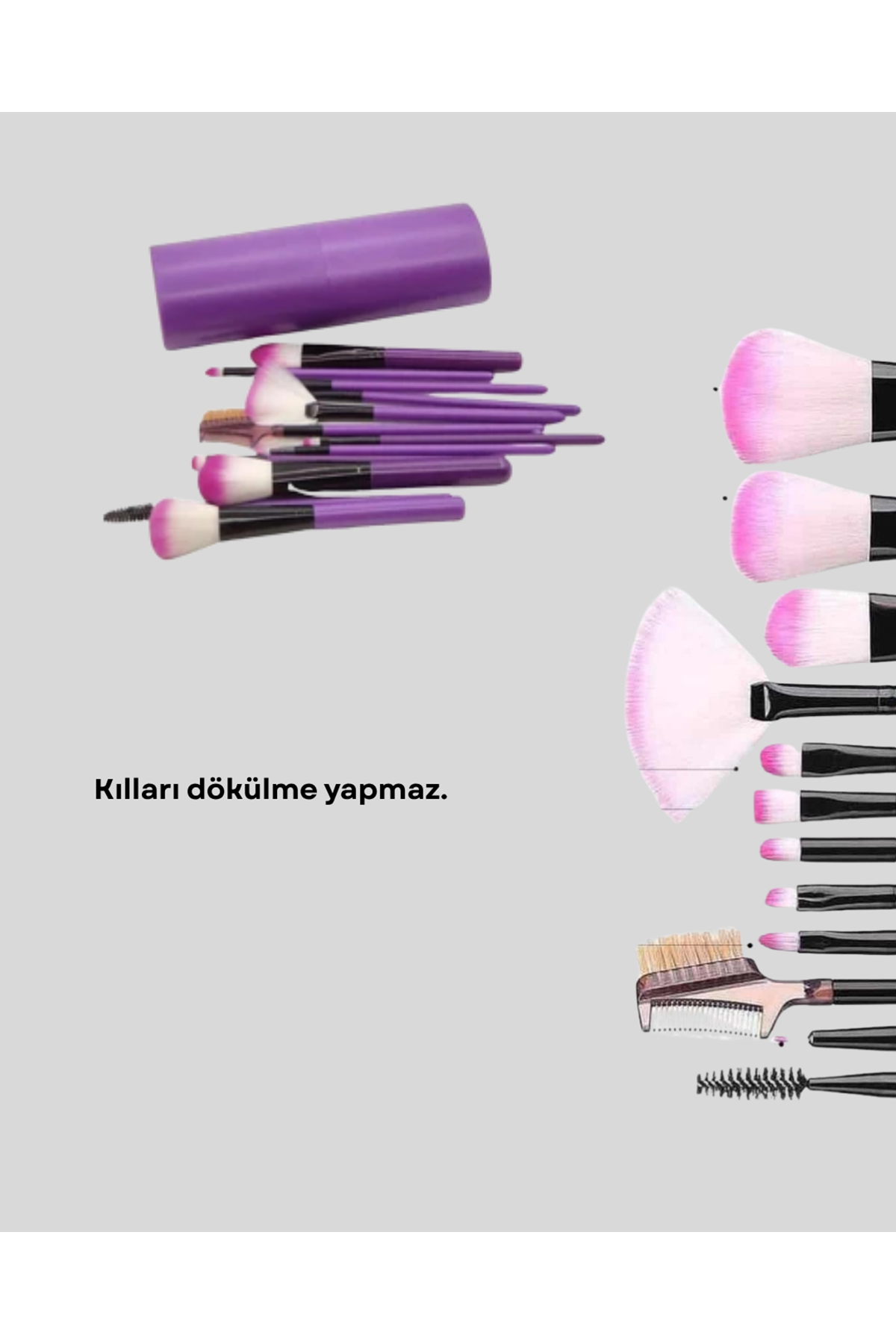 Ultra Yumuşak 12’li Makyaj Fırça Seti – Dökülme Yapmaz, Dalin Şampuan ile Temizlenebilir