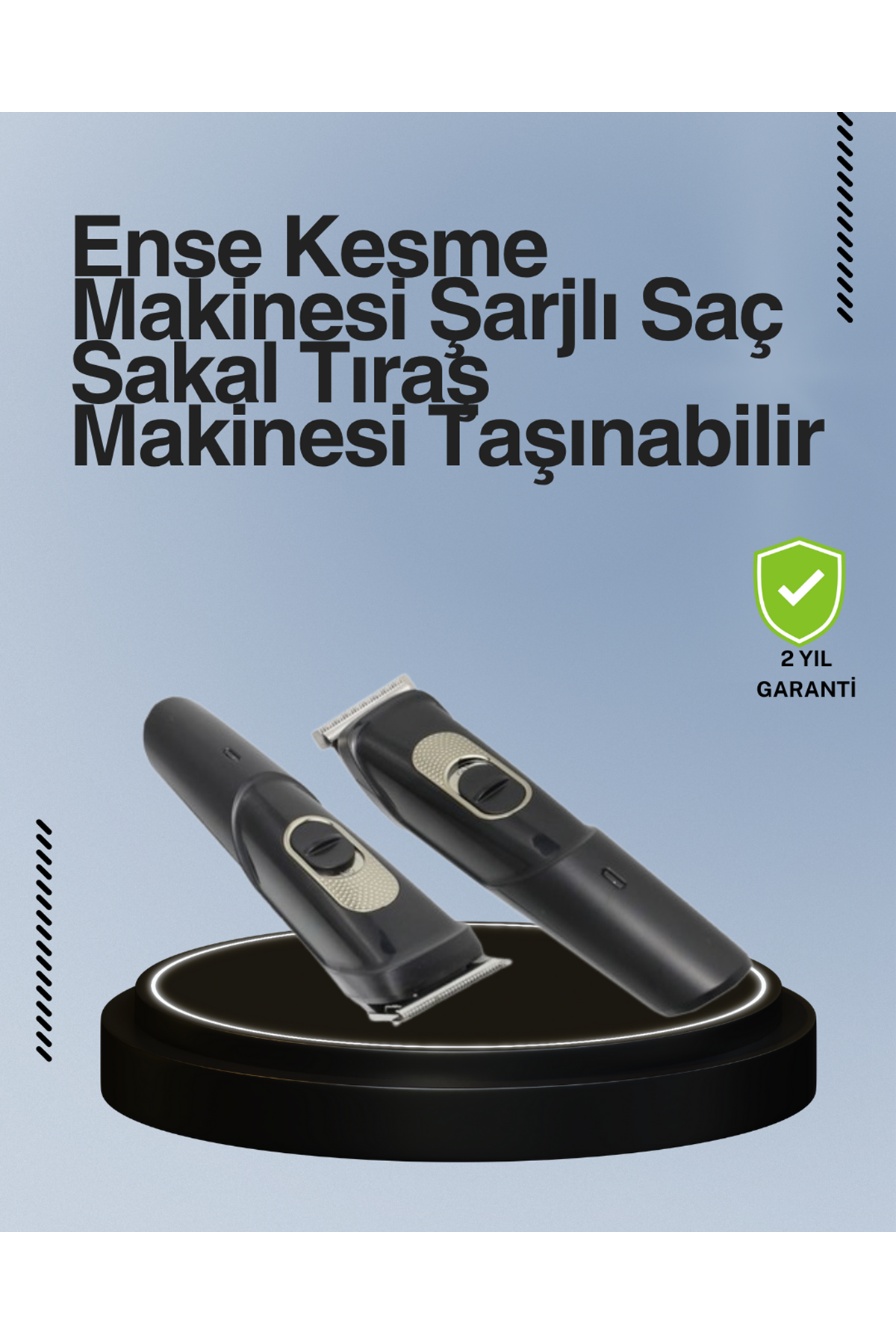 Kablosuz, Paslanmaz Çelik Bıçaklı Profesyonel Saç ve Sakal Tıraş Makinesi – Sessiz, Güçlü ve Ergonomik