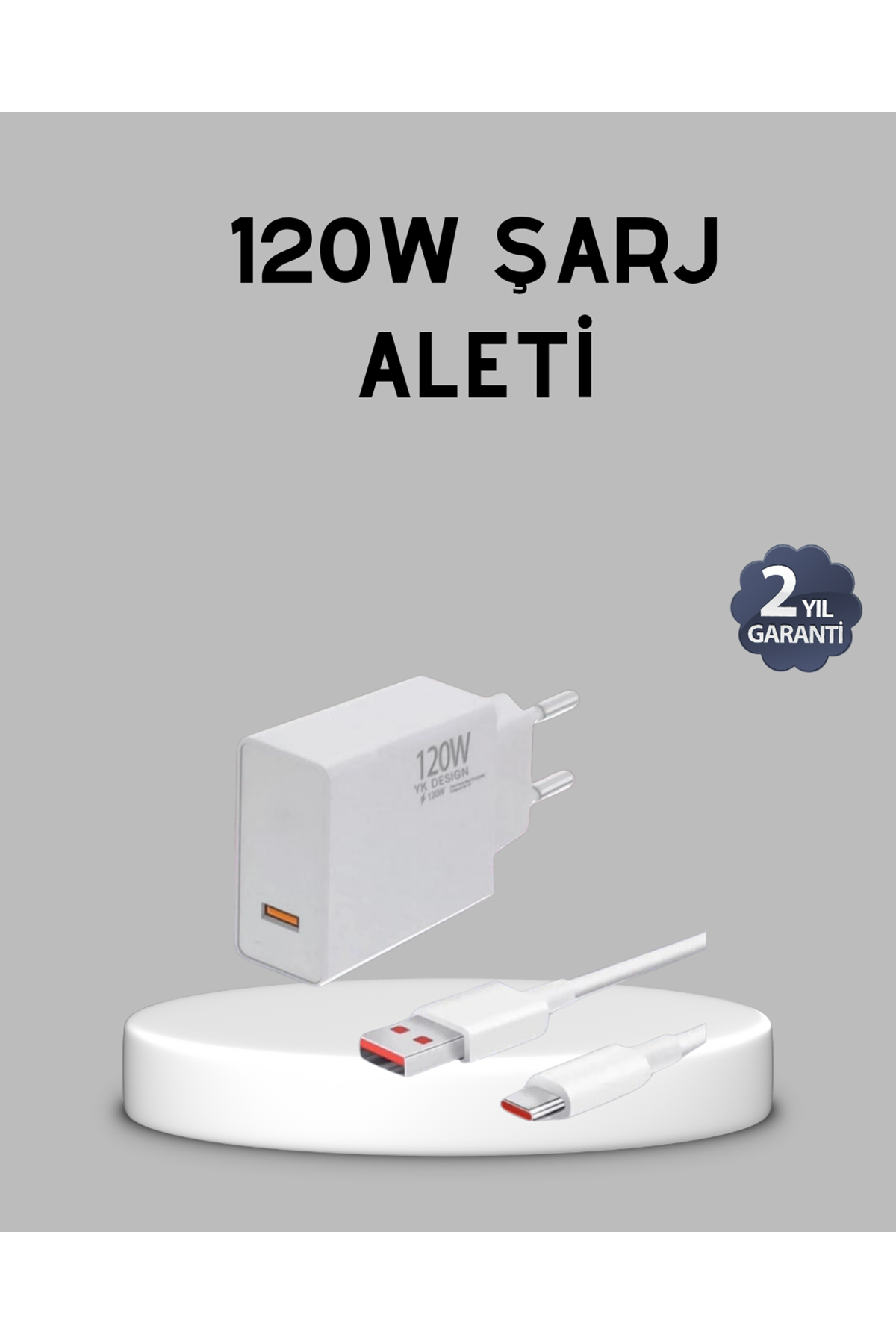 120W Süper Hızlı Şarj Adaptörü – Type-C Kablo Dahil, Yüksek Voltaj Korumalı