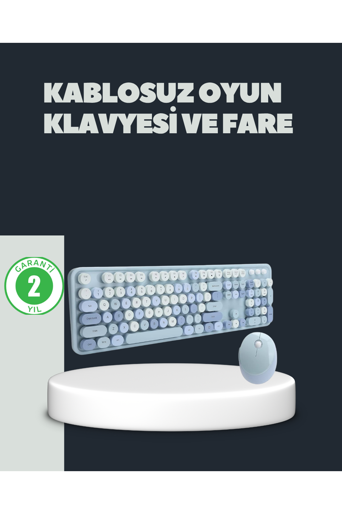 Retro Daktilo Stilli Kablosuz Klavye Mouse Seti – Sessiz ve Şık