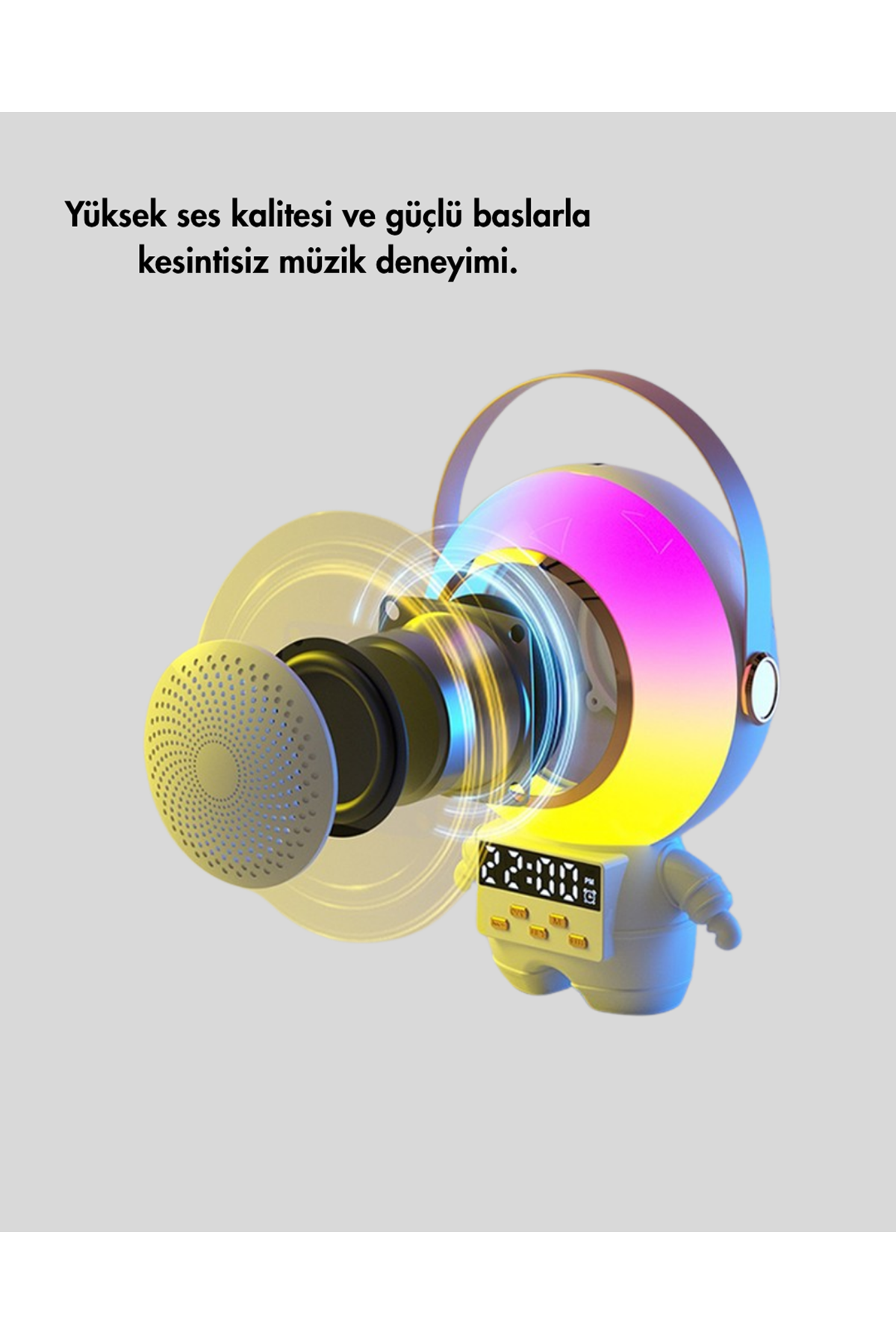 Renkli Işıklı Astronot Mini Bluetooth Speaker ve Karaoke Mikrofon