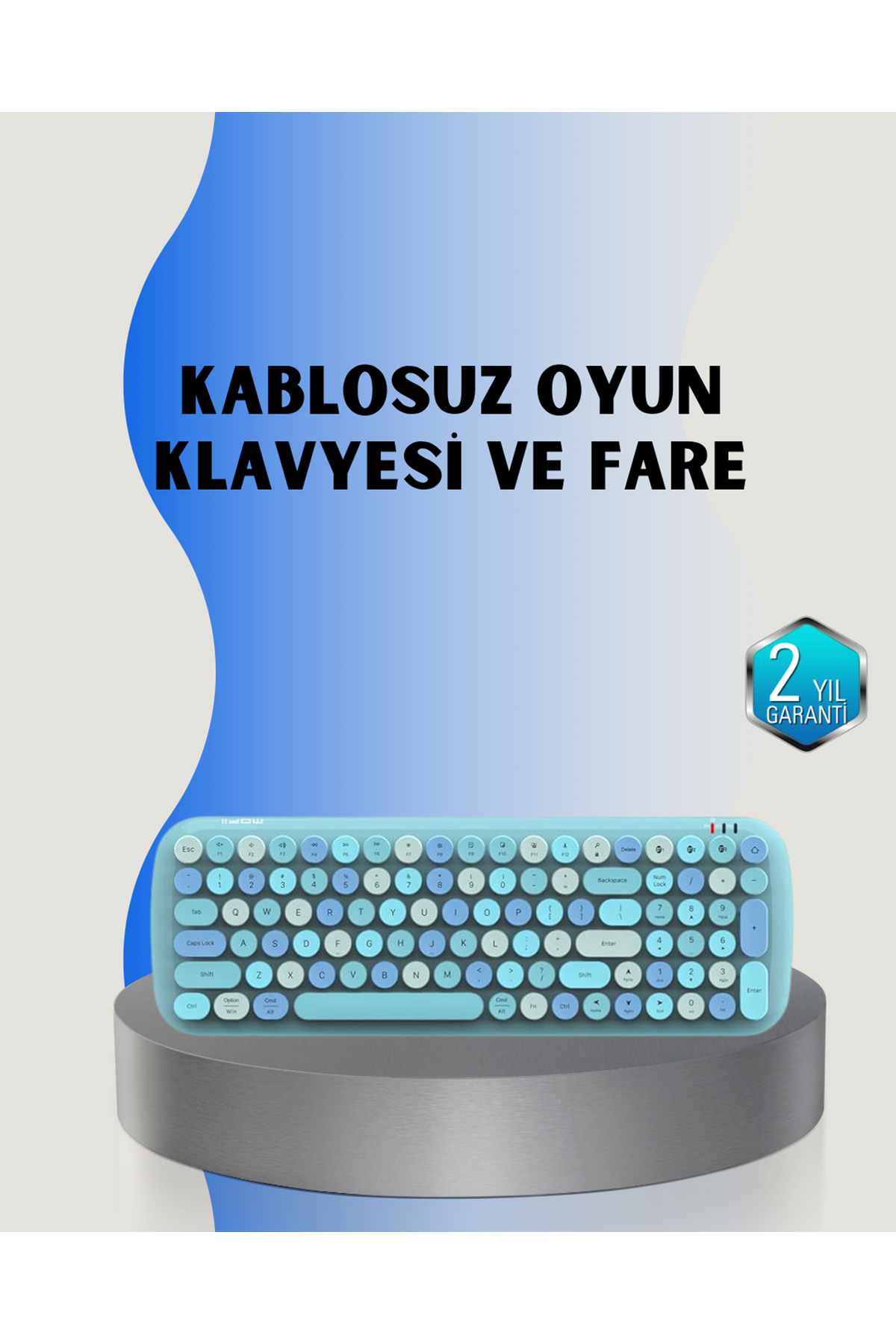 Retro Tarz Kablosuz Klavye Mouse Seti – 104 Tuşlu, Ergonomik Tasarım