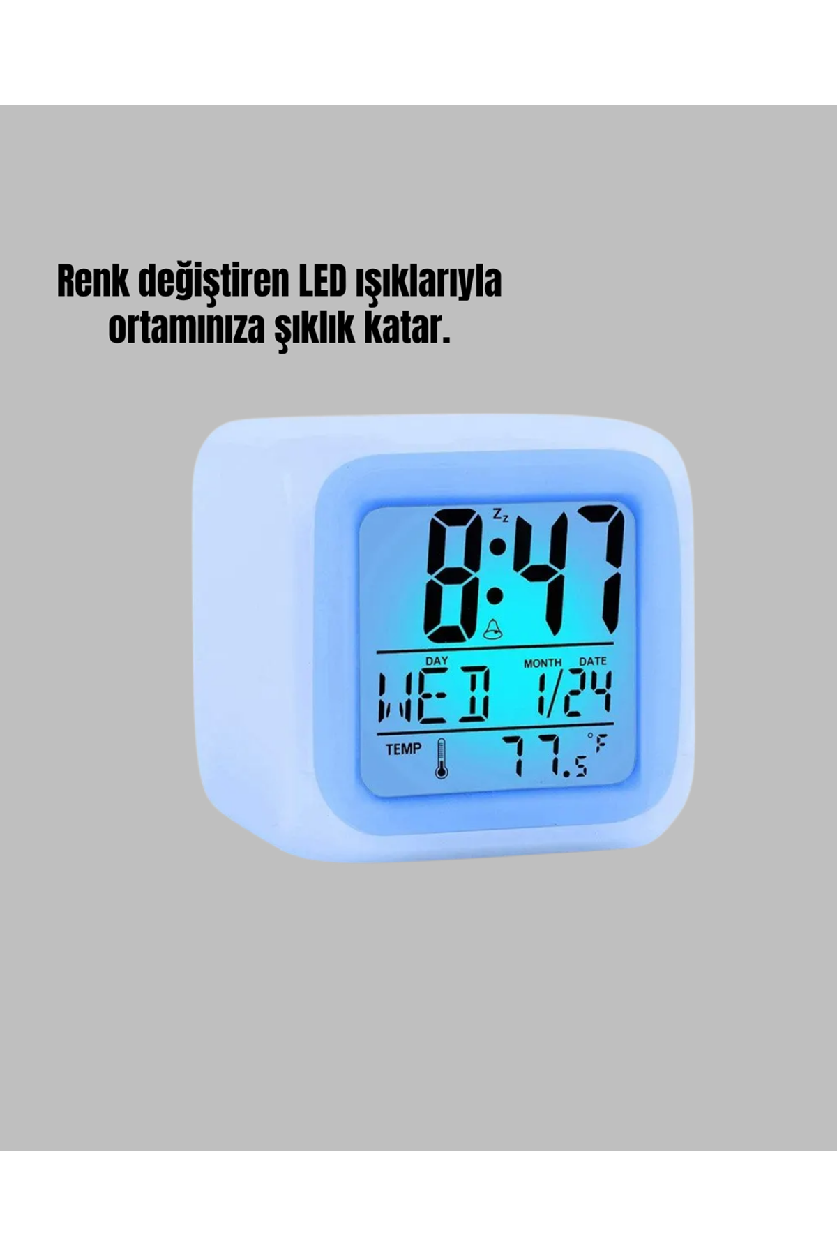 Gece Lambası Fonksiyonlu Renk Değiştiren LED Küp Dijital Saat