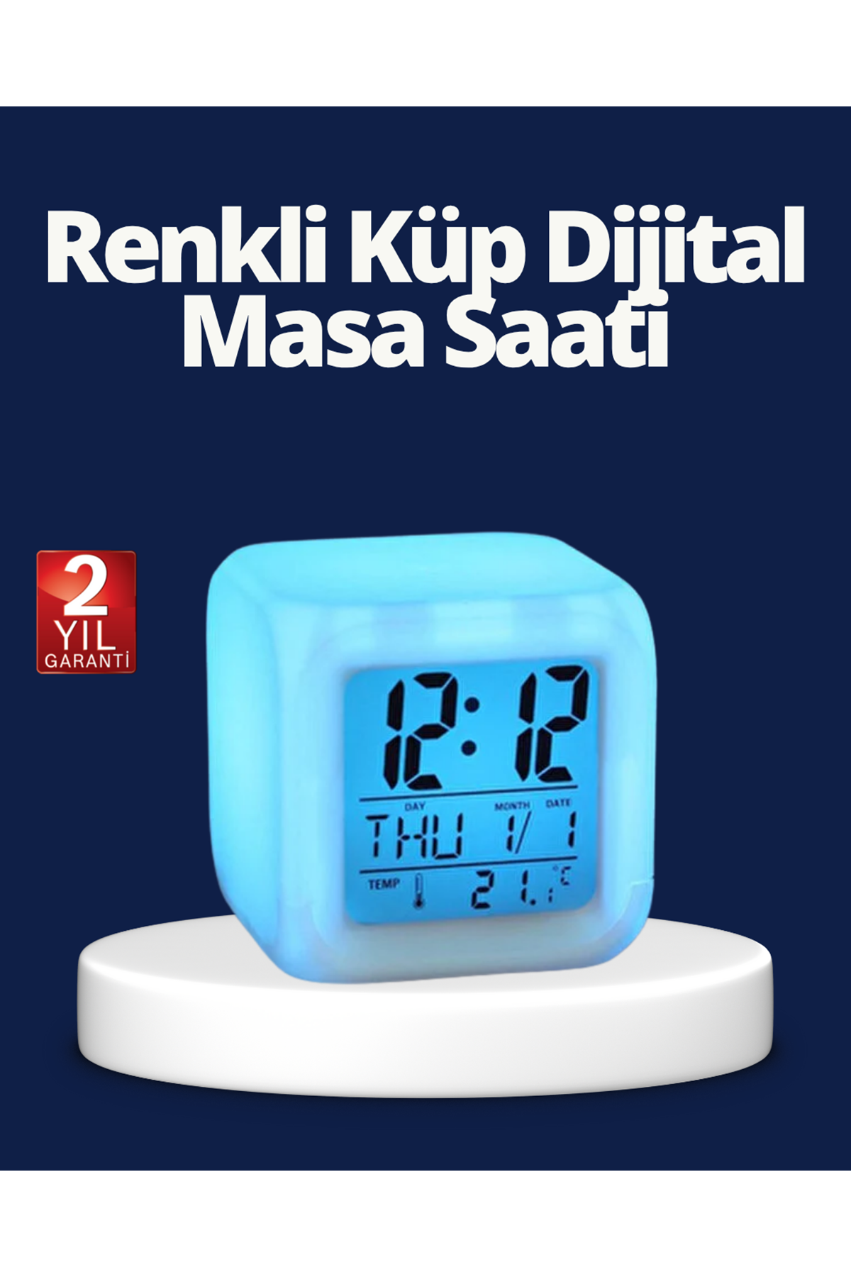Renk Değiştiren LED Alarmlı Dijital Küp Masa Saati