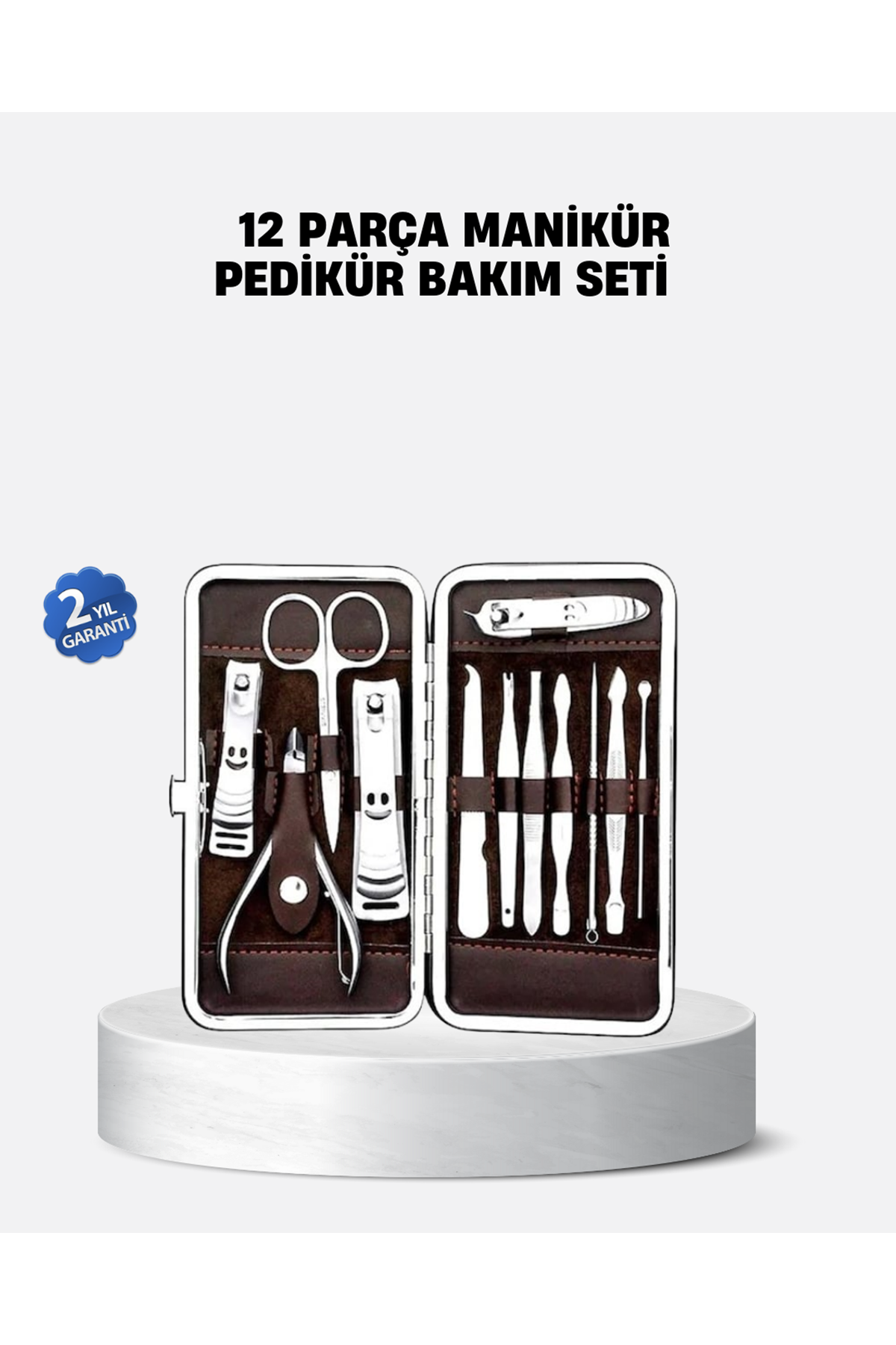 Özel Deri Çantalı 12 Parça Manikür Pedikür Bakım Seti Paslanmaz Çelik