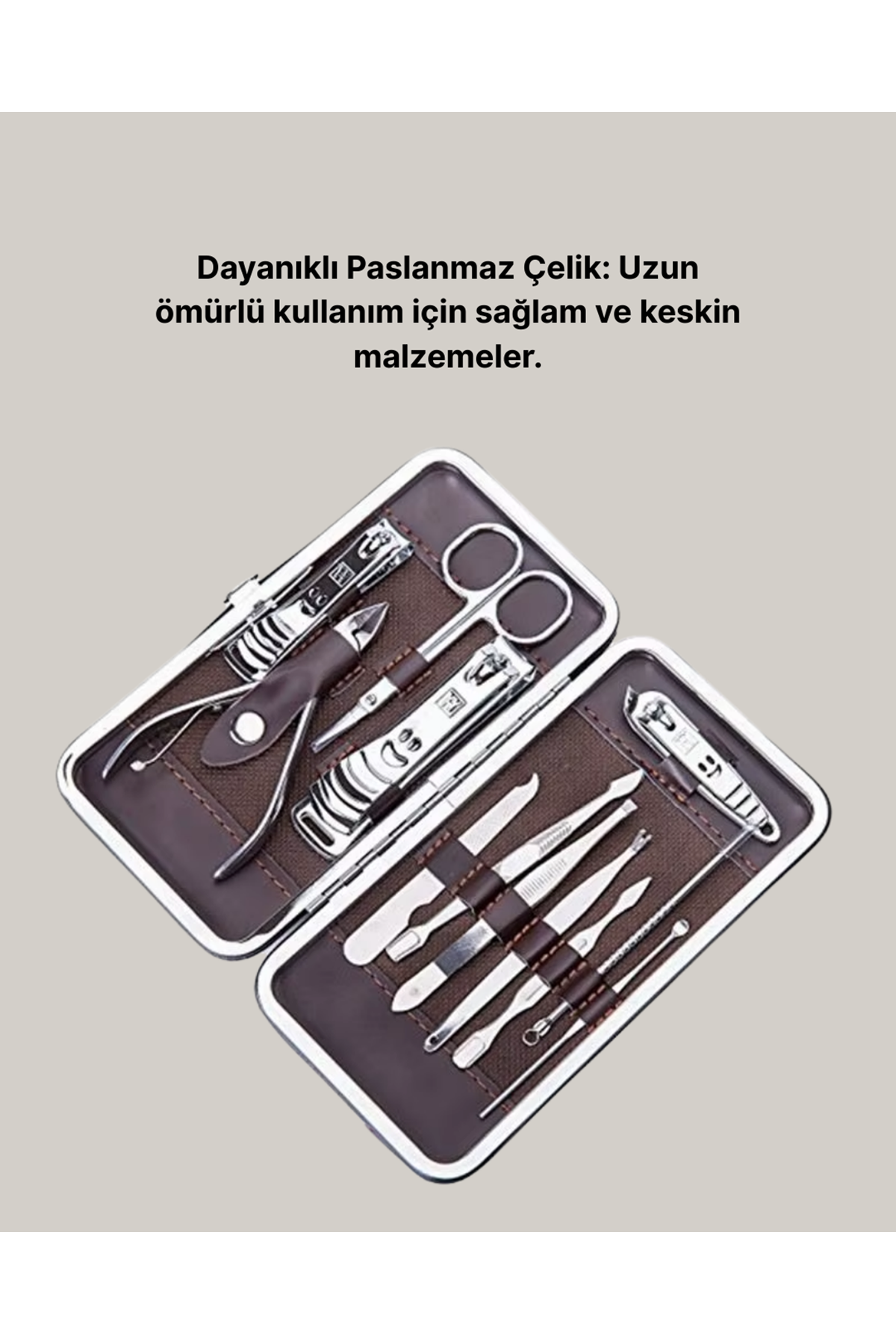 Özel Deri Çantalı 12 Parça Manikür Pedikür Bakım Seti Paslanmaz Çelik