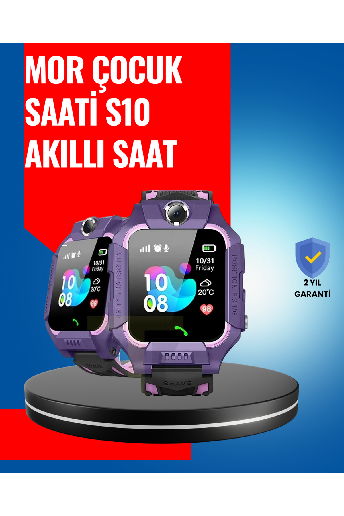 S10 Mor Akıllı Çocuk Saati Geçmiş Konum ve Acil Durum Uyarılı