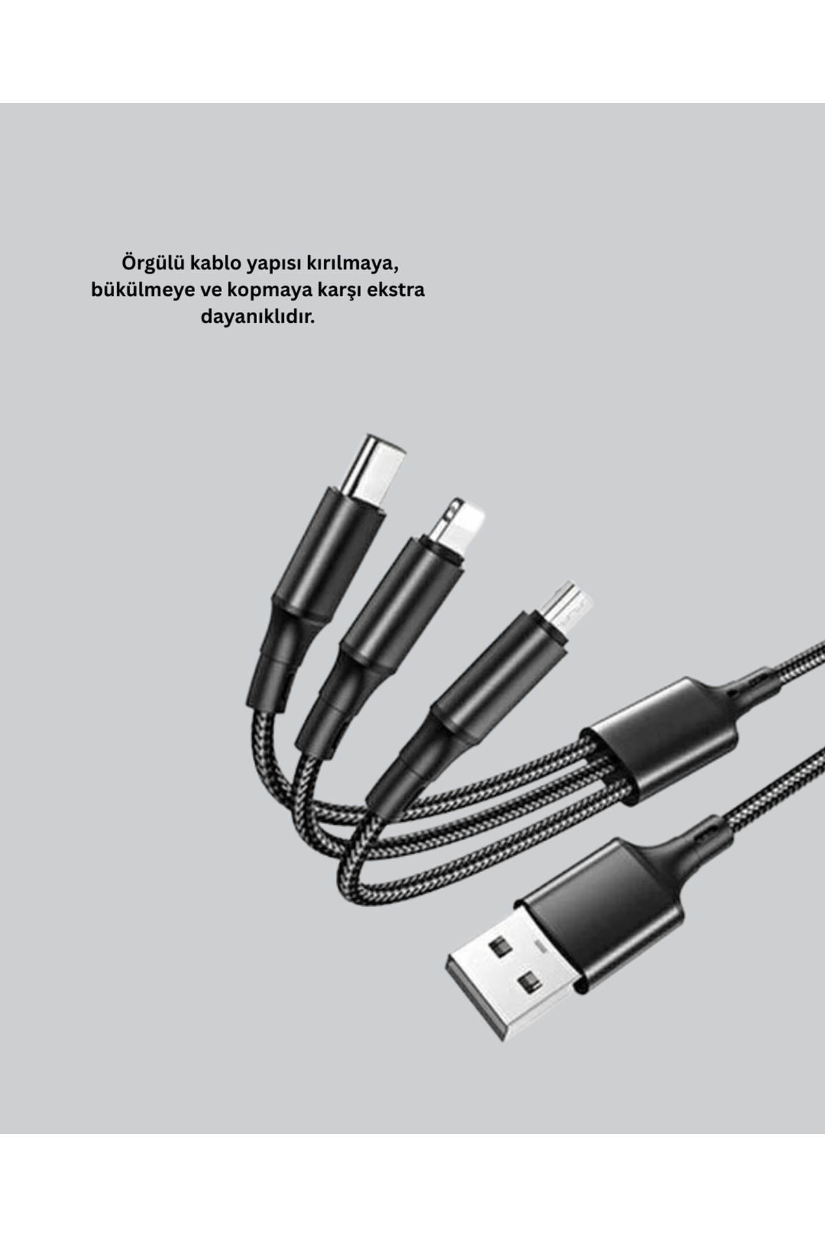 Evrensel 3 Başlıklı Şarj Kablosu – iPhone Huawei Samsung İçin