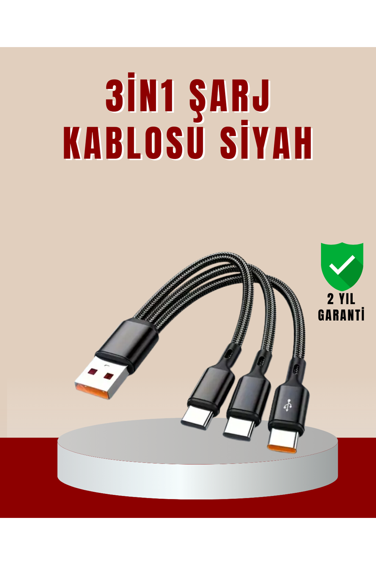 3’ü 1 Arada Hızlı Şarj Kablosu – iOS Android Type-C Uyumlu
