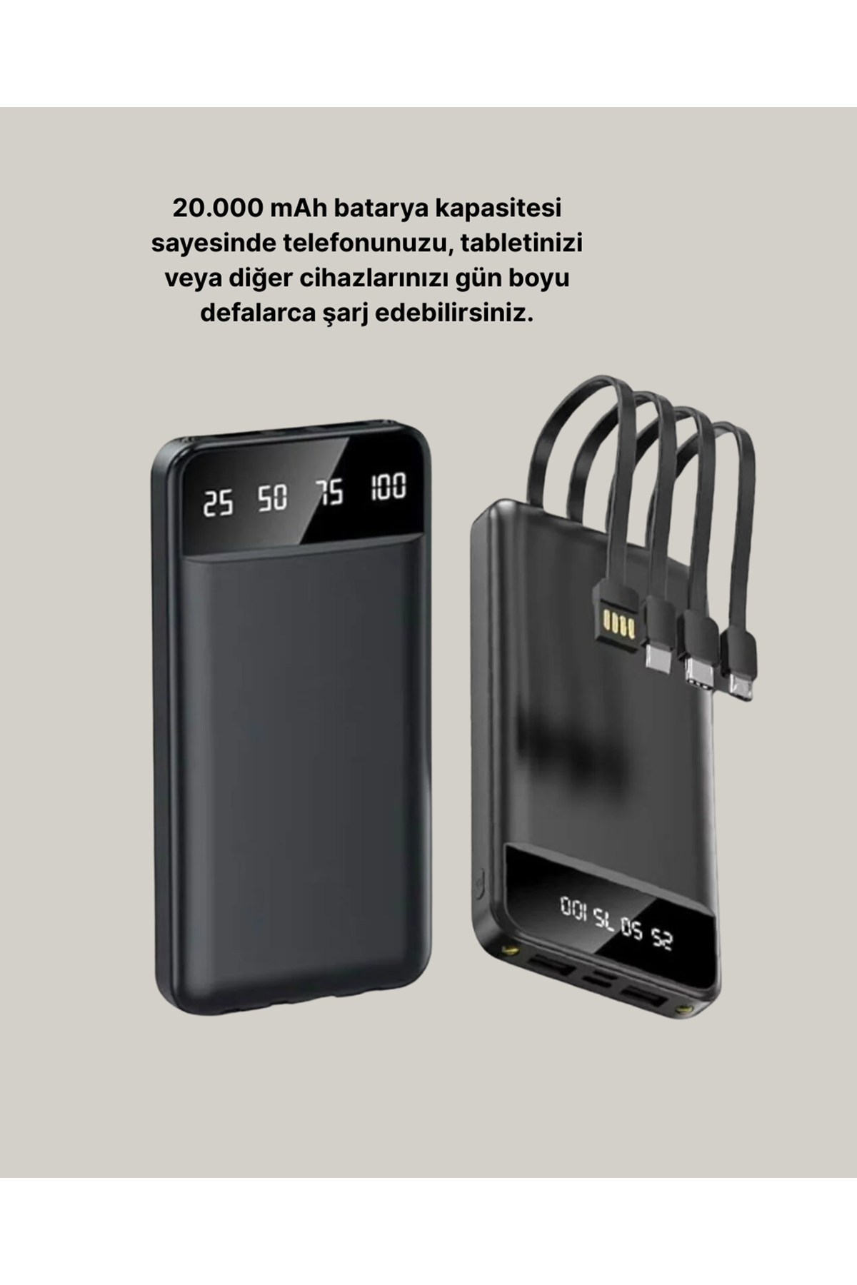 20.000 mAh 4 Çıkışlı LED Göstergeli Hızlı Şarj Powerbank