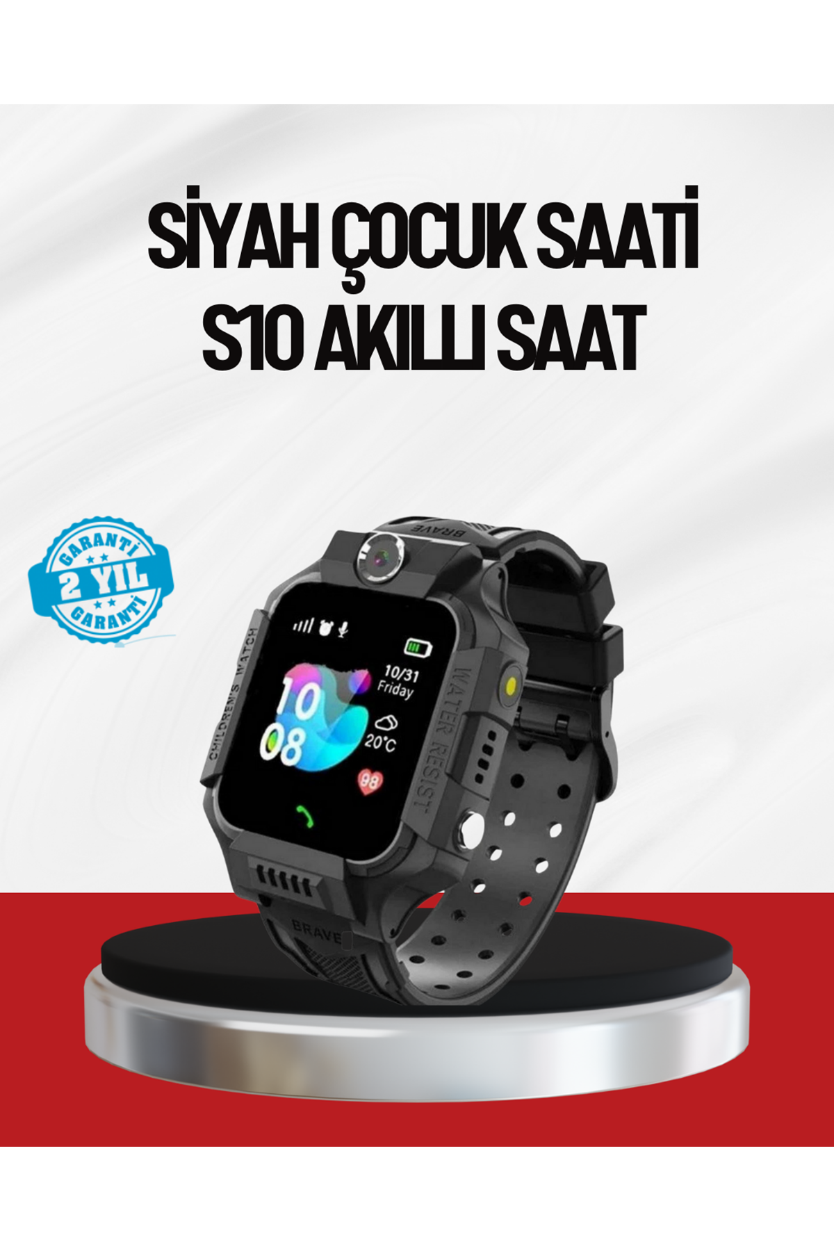 S10 Akıllı Çocuk Saati Siyah Model Çift Yönlü Konuşma ve SOS