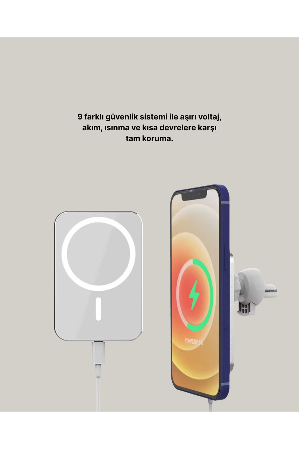 360° Döner Başlıklı MagSafe Araç Telefon Tutucu 15W Güvenli Kablosuz Şarj