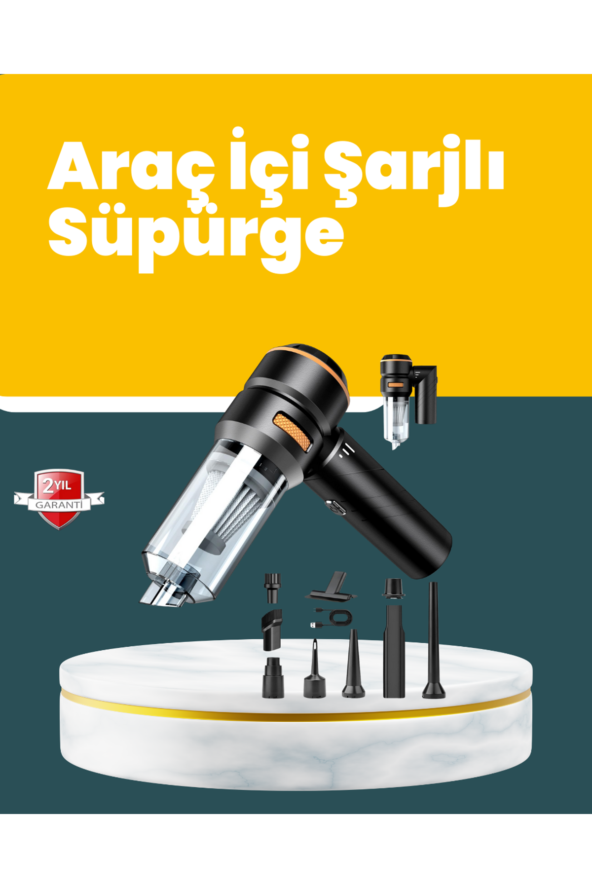 Araç İçi Derinlemesine Temizlik İçin Kompakt ve Ergonomik El Süpürgesi