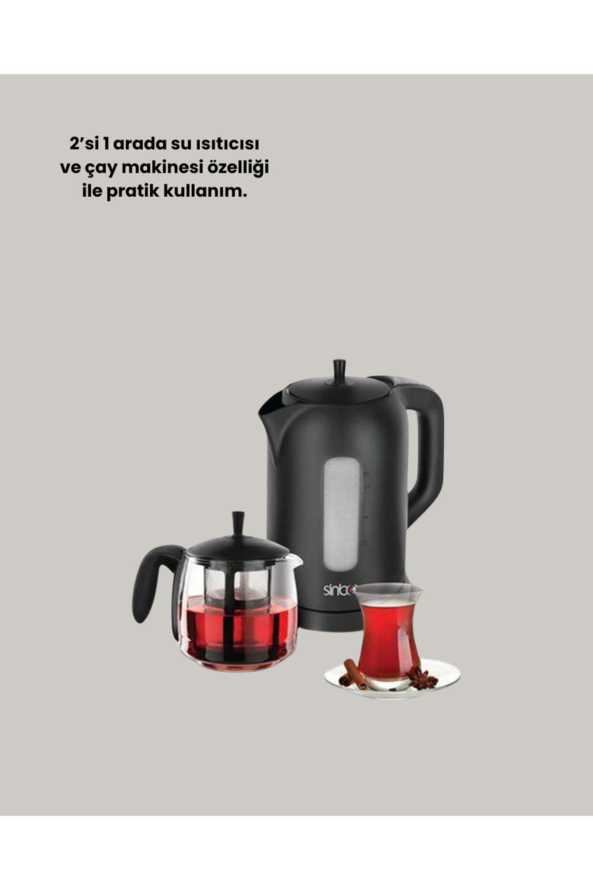 0,9 L Cam Demlik ve 1,7 L Su Haznesi ile Çay Keyfi