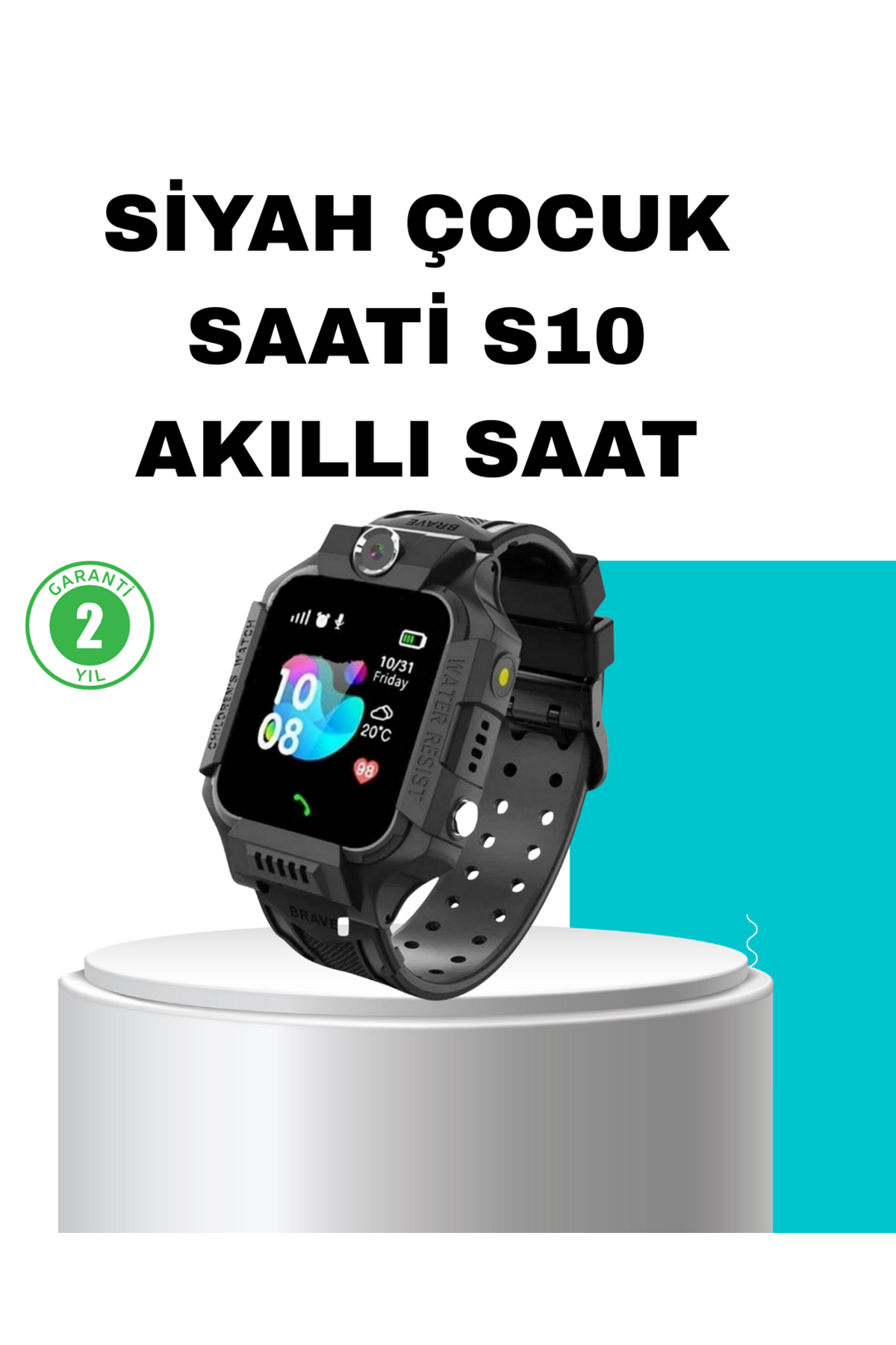 S10 Siyah Akıllı Çocuk Saati Konum Takip ve Güvenlik Özellikli