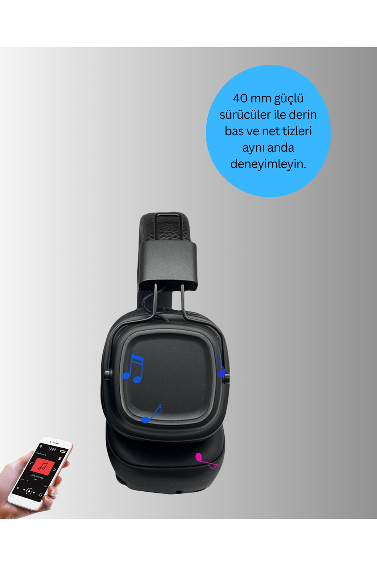 Ergonomik Konforlu Kablosuz Kulak Üstü Bluetooth Kulaklık