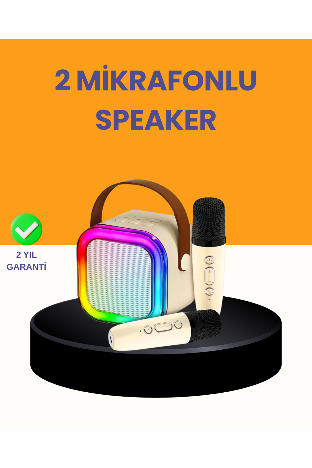 Çift Mikrofonlu Kompakt Karaoke Hoparlör – Uzun Pil Ömrü