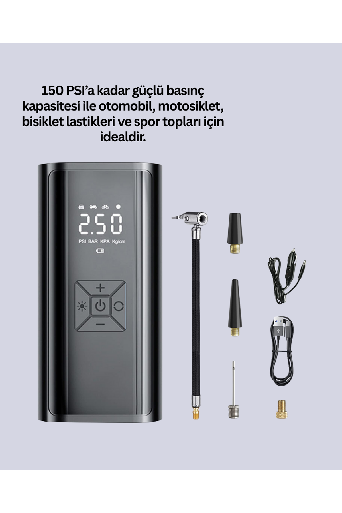 Bisiklet, Motosiklet ve Araçlar İçin Çok Amaçlı Hava Pompası
