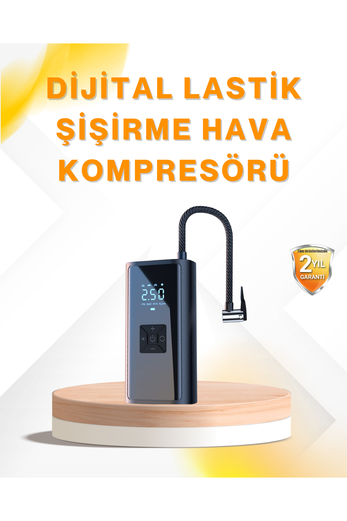 LED Fenerli ve SOS Işıklı Çok Fonksiyonlu Hava Kompresörü