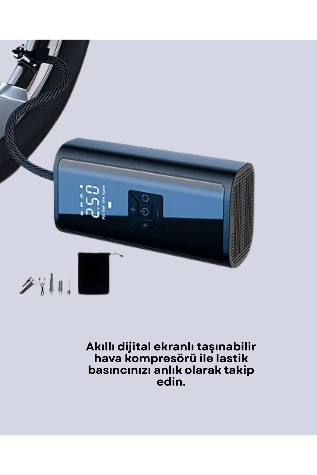 LED Fenerli ve SOS Işıklı Çok Fonksiyonlu Hava Kompresörü