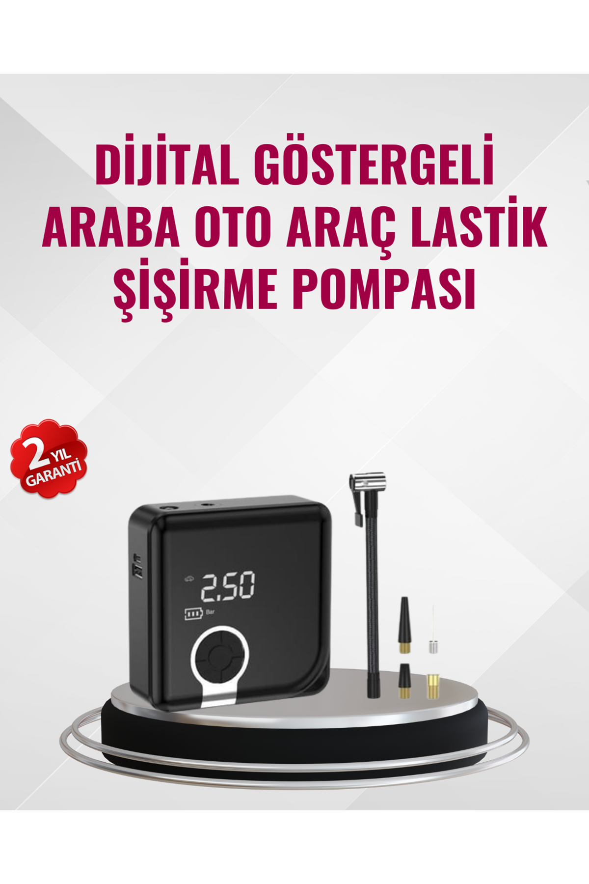 Kompakt Tasarımlı LED Işıklı Taşınabilir Hava Kompresörü