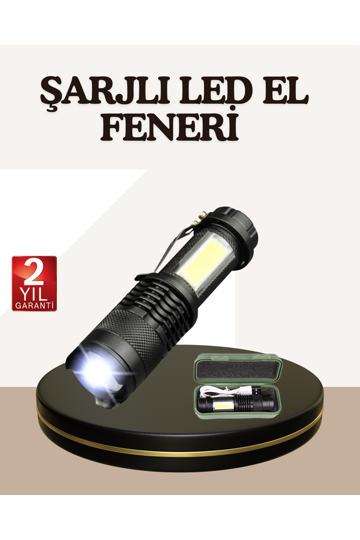 Küçük Boy Şarjlı LED El Feneri Taşınabilir Klipsli
