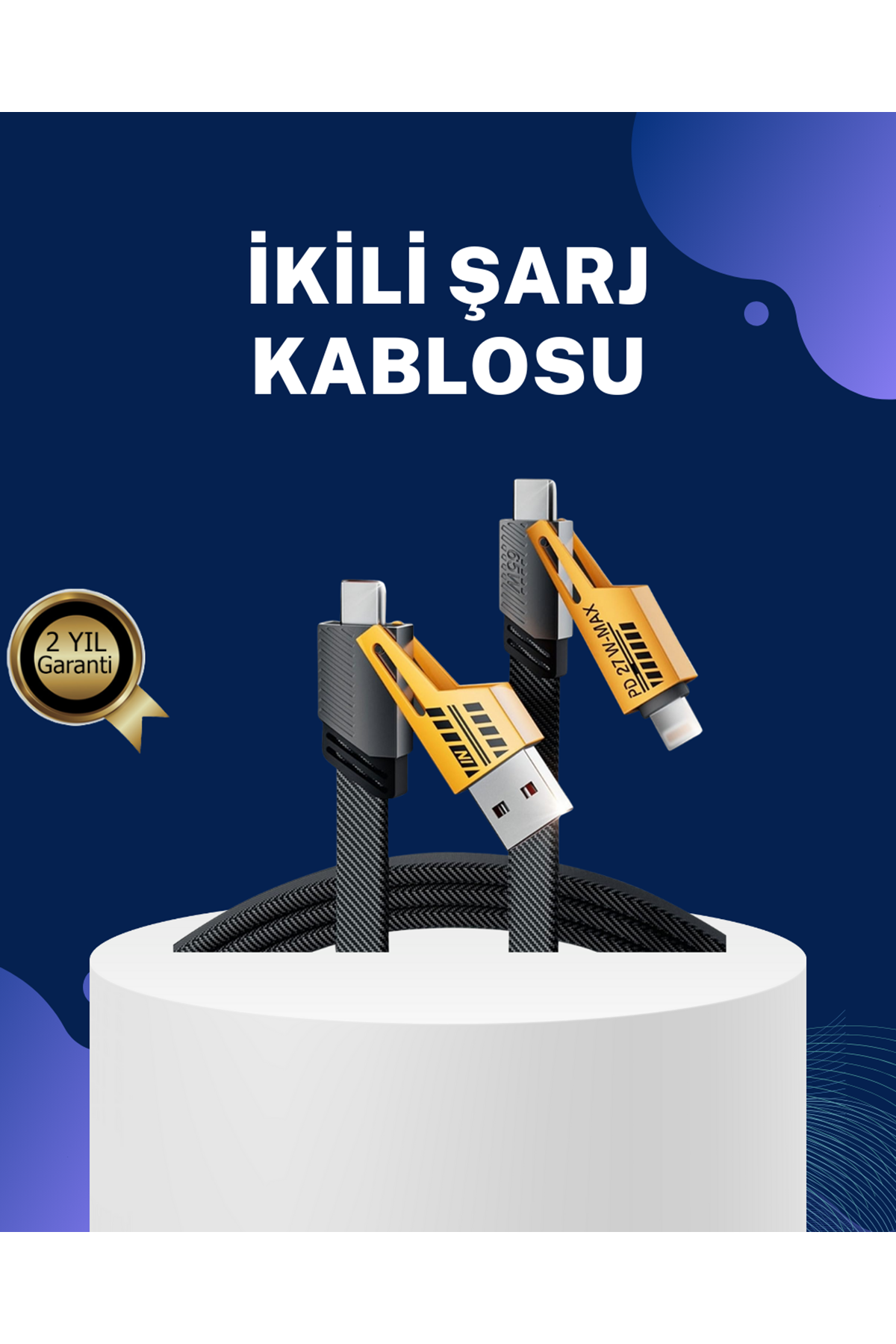 Örgülü Tasarım 4’ü 1 Arada USB-C Lightning Hızlı Şarj Kablosu