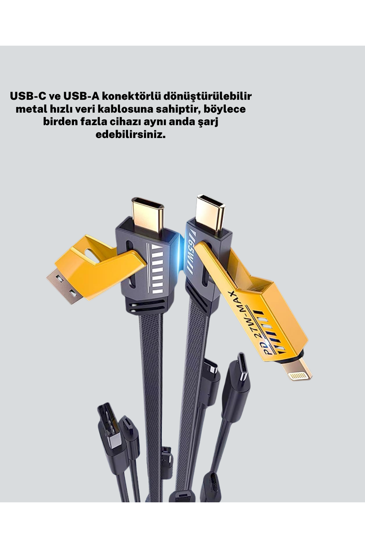 Yüksek Hızlı 65W Güç Çıkışlı Çoklu Cihaz Uyumlu Şarj Kablosu