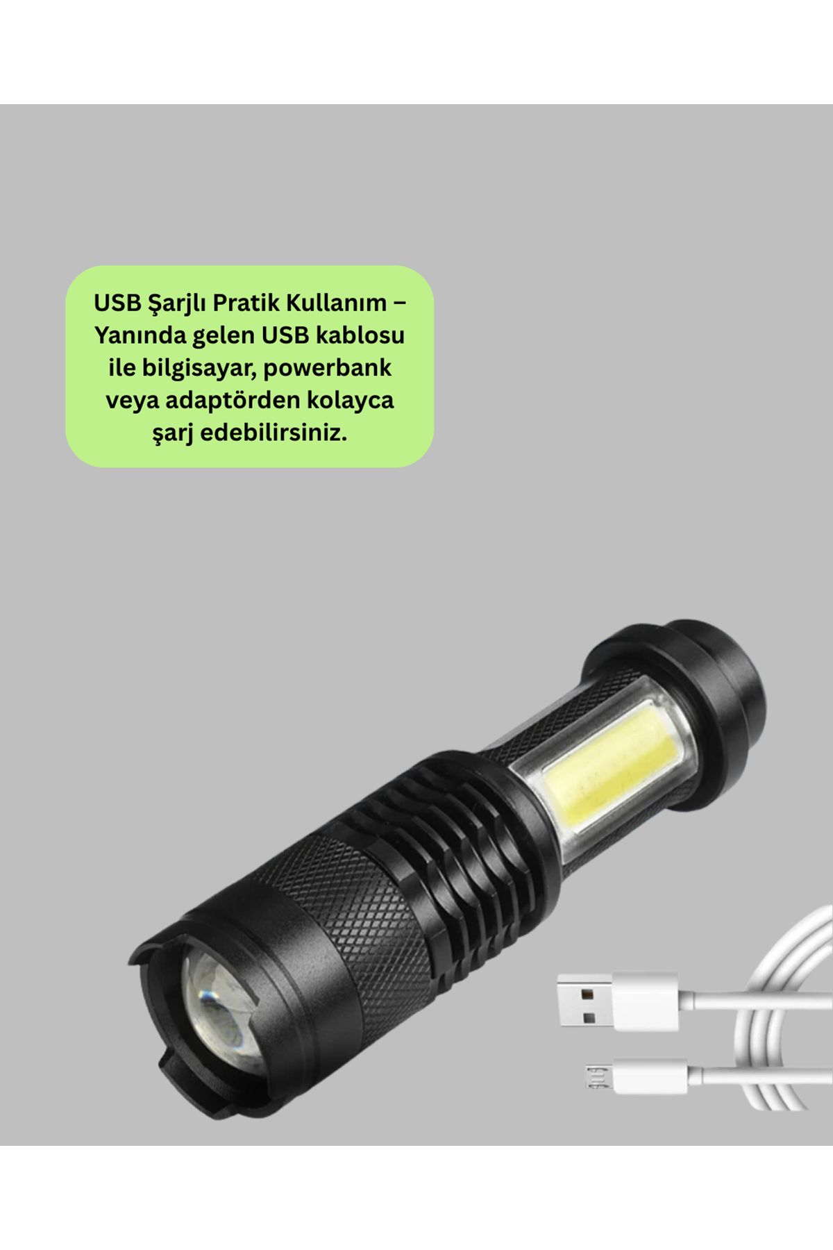 Şarjlı Mini LED El Feneri 2000 Lümen Su Geçirmez