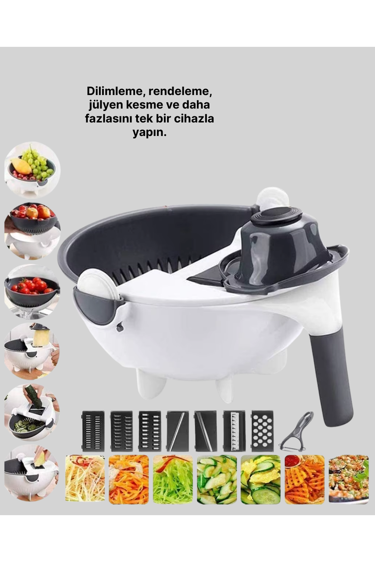 5 Fonksiyonlu Döner Süzgeçli Rende ve Dilimleyici Aparat