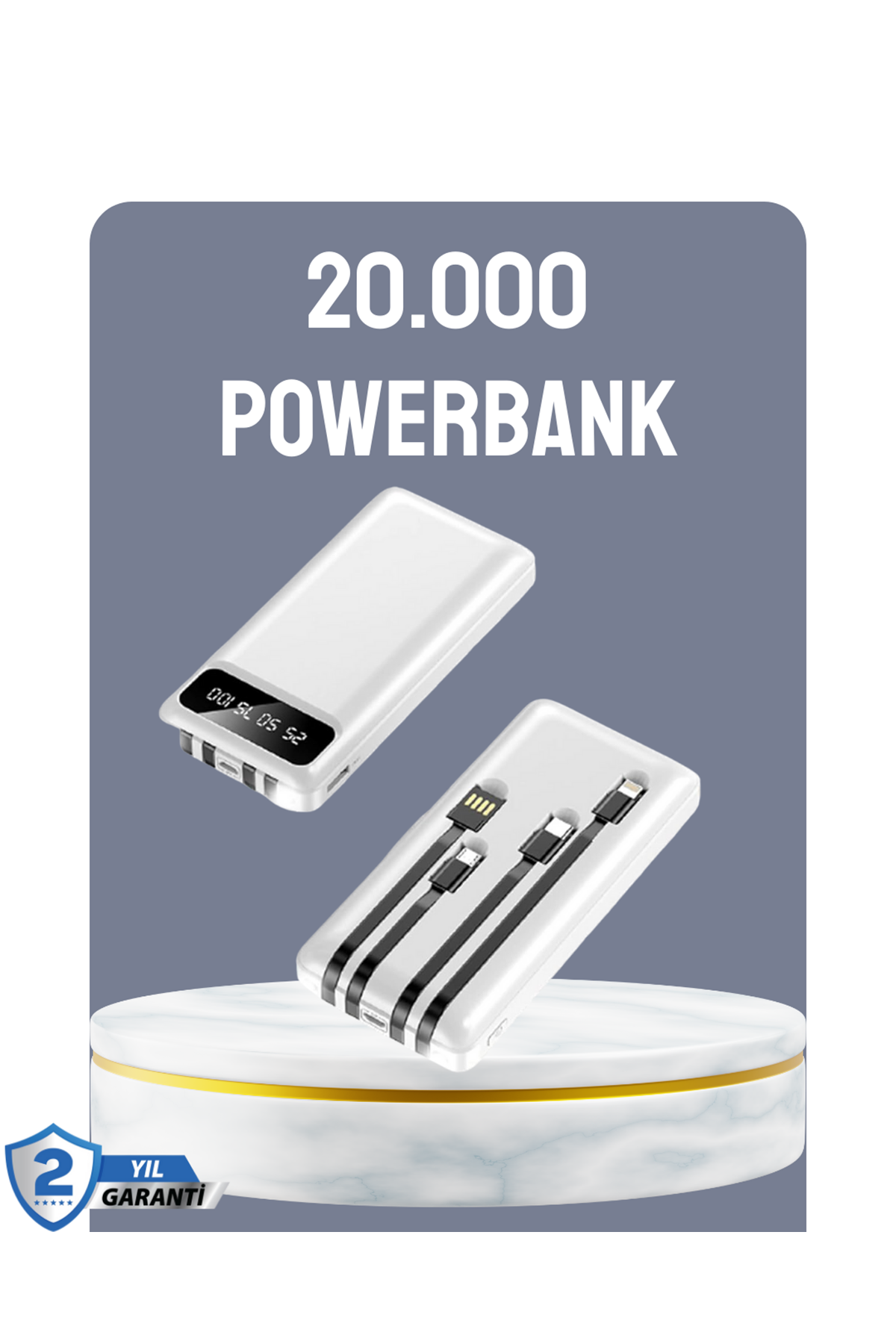 Hızlı Şarj Destekli 20.000mAh Powerbank USB Type-C Lightning LCD