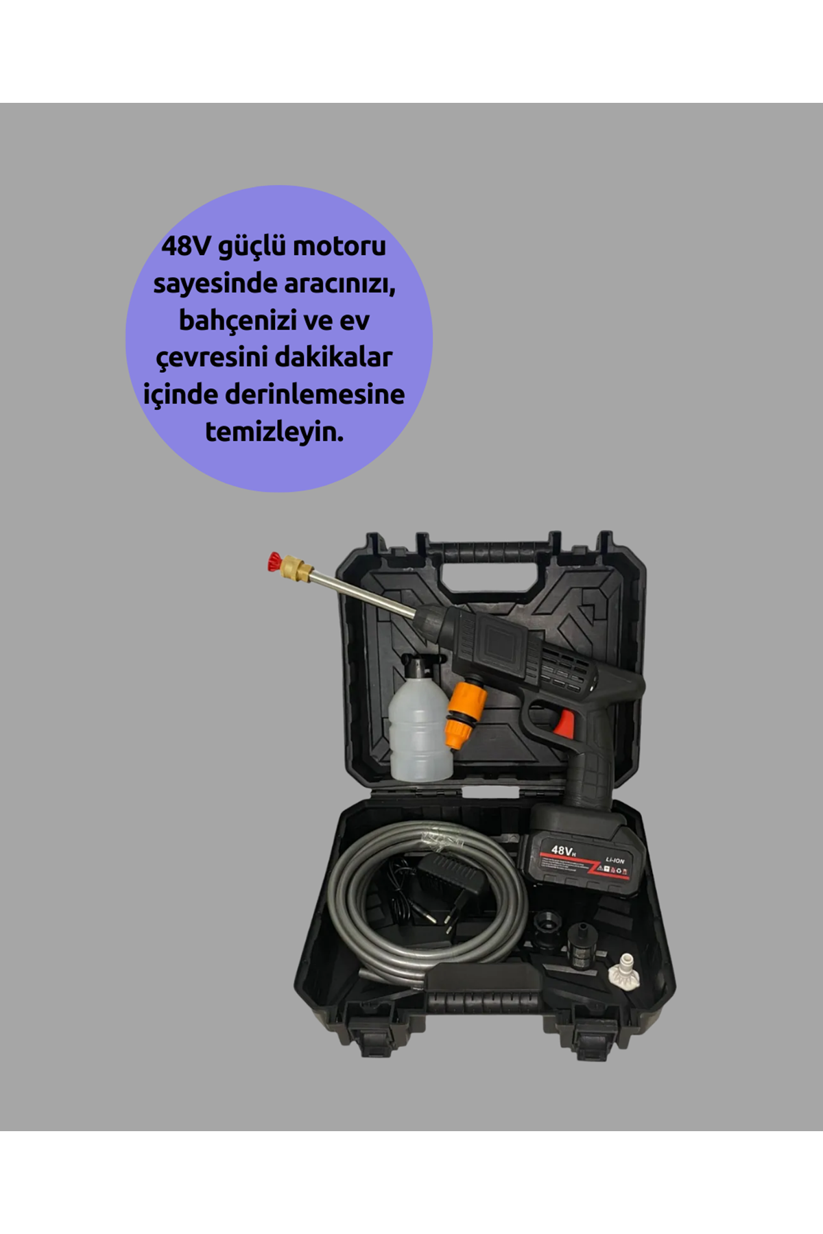Taşınabilir Şarjlı Basınçlı Yıkama Tabancası Köpük Aparatlı