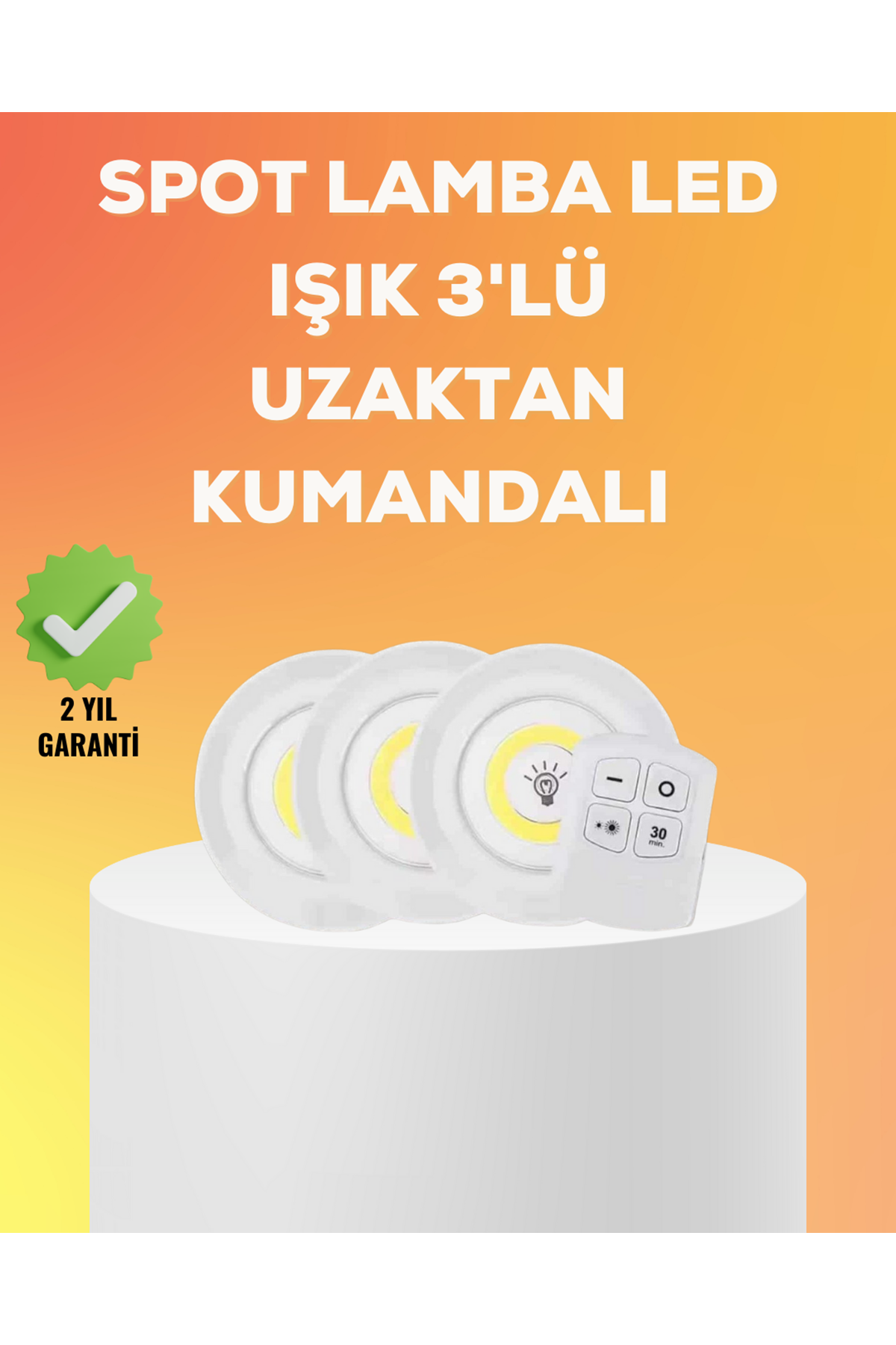 Çok Amaçlı Kullanım İçin Kablosuz Yapışkanlı 3 Lü Uzaktan Kumandalı Led Spot Lamba
