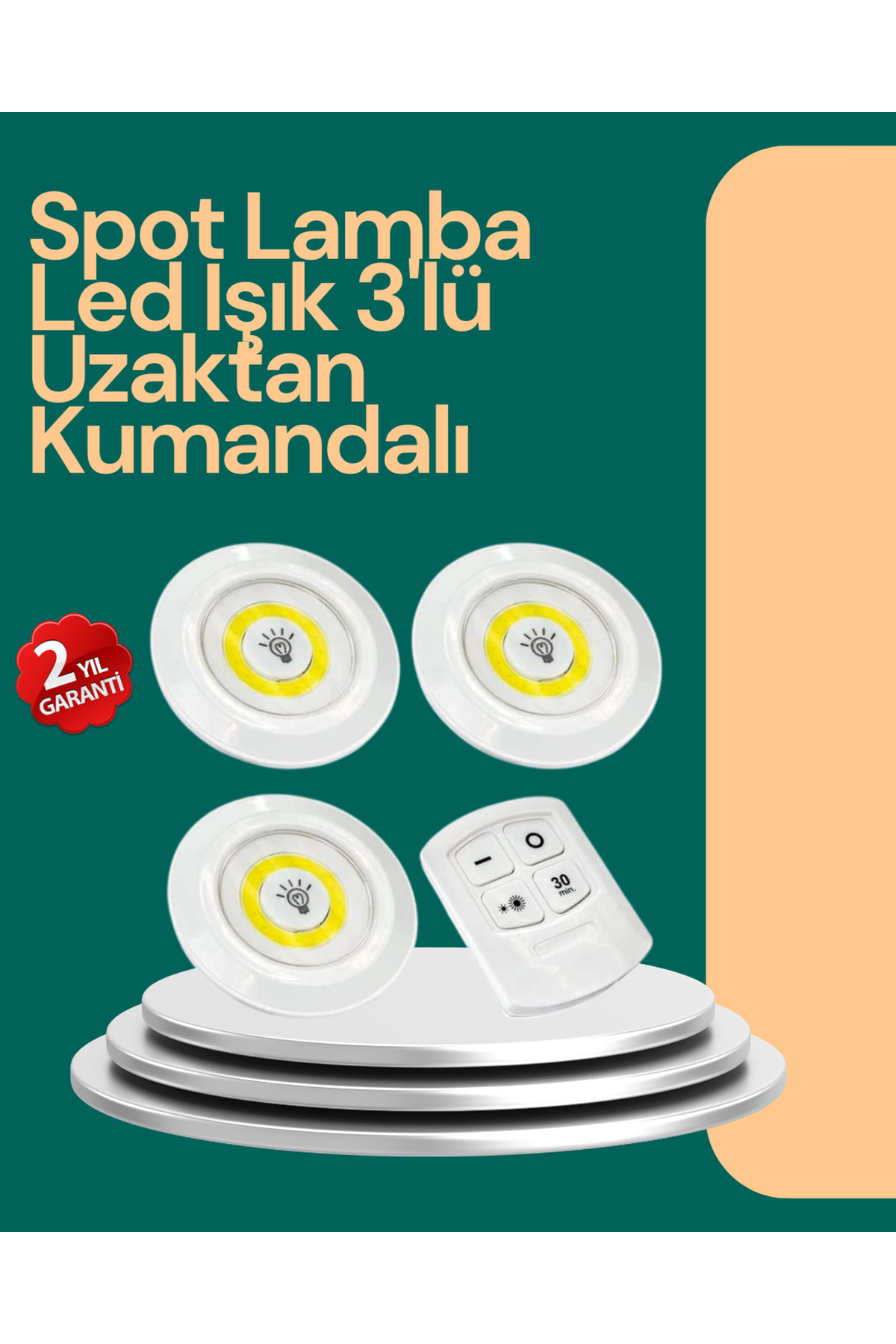 Uzaktan Kumanda İle Kontrol Edilebilen Yapışkanlı 3 Lü Kablosuz Led Spot Lamba