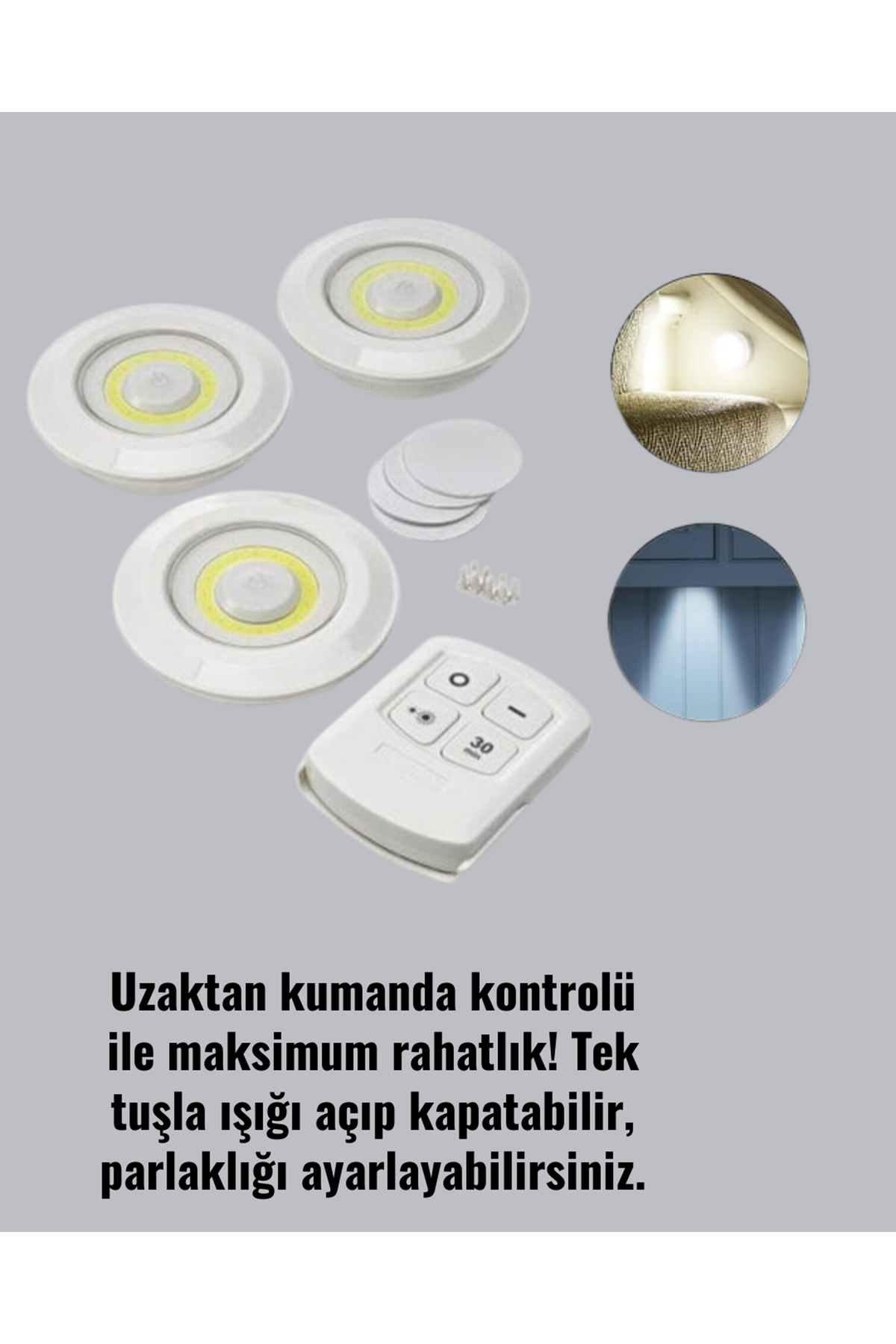 Uzaktan Kumanda İle Kontrol Edilebilen Yapışkanlı 3 Lü Kablosuz Led Spot Lamba