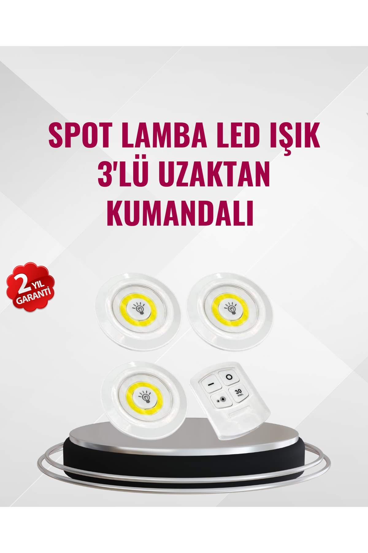3 Lü Pilli Kablosuz Led Spot Lamba Seti Kumandalı Kolay Montaj Aydınlatma