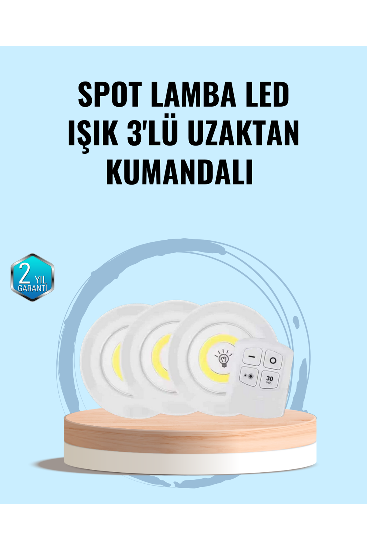 Ev Ofis Kamp İçin Uygun Uzaktan Kumandalı Yapışkanlı Kablosuz Led Spot Lambalar