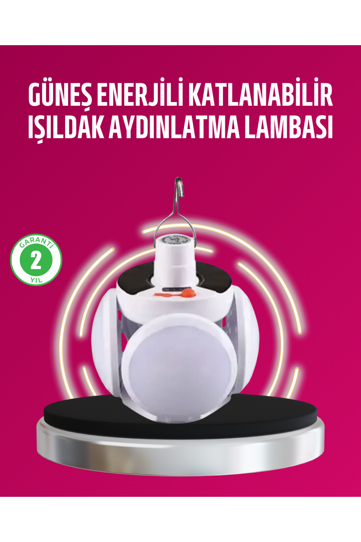 Solar ve USB Şarjlı Su Geçirmez Katlanabilir LED Lamba