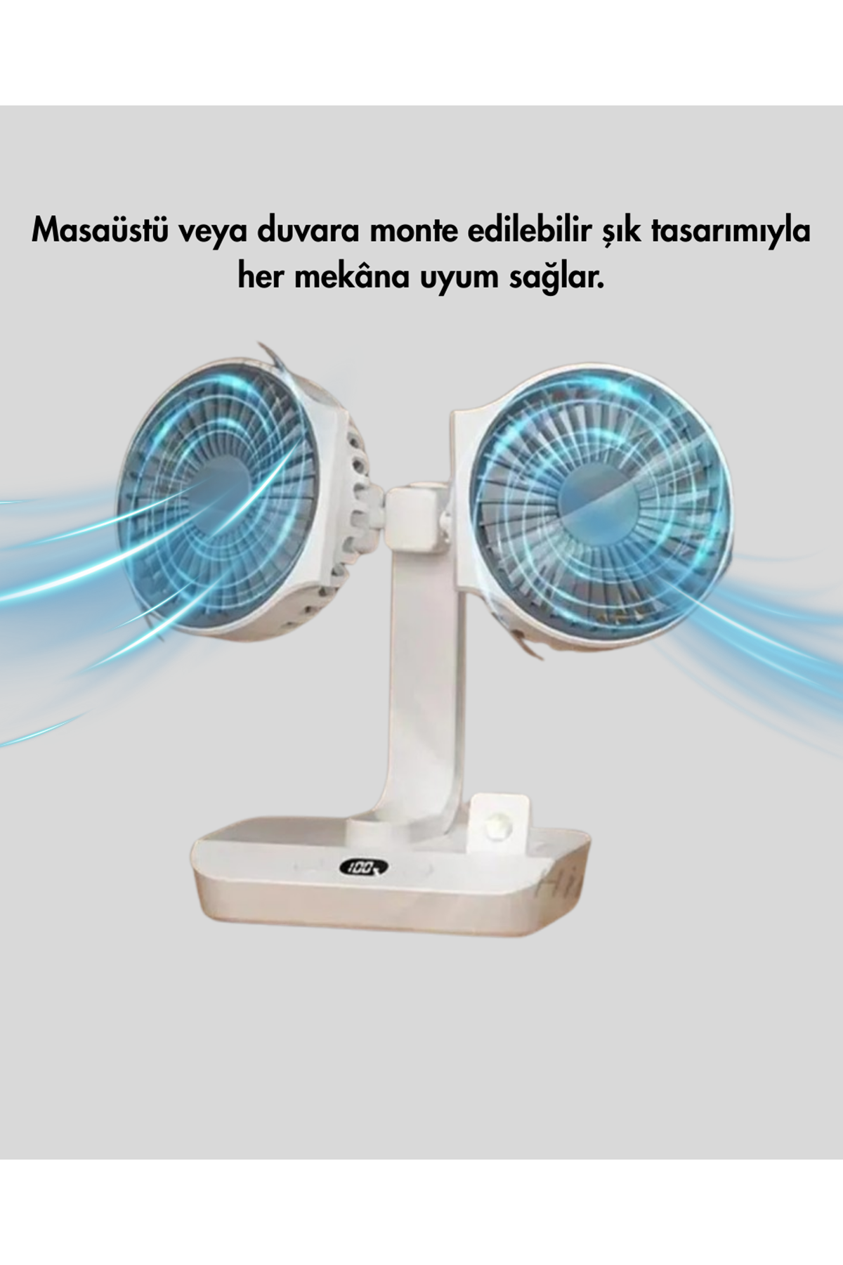 720° Döner Çift Taraflı Masaüstü Vantilatör – USB Şarjlı Sessiz Fan